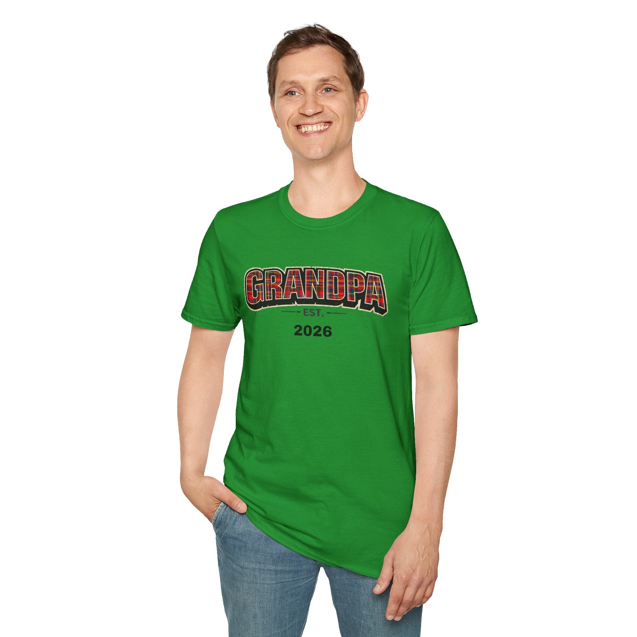 Grandpa EST. 2026 T-Shirt — New Grandpa Plaid Announcement Tee