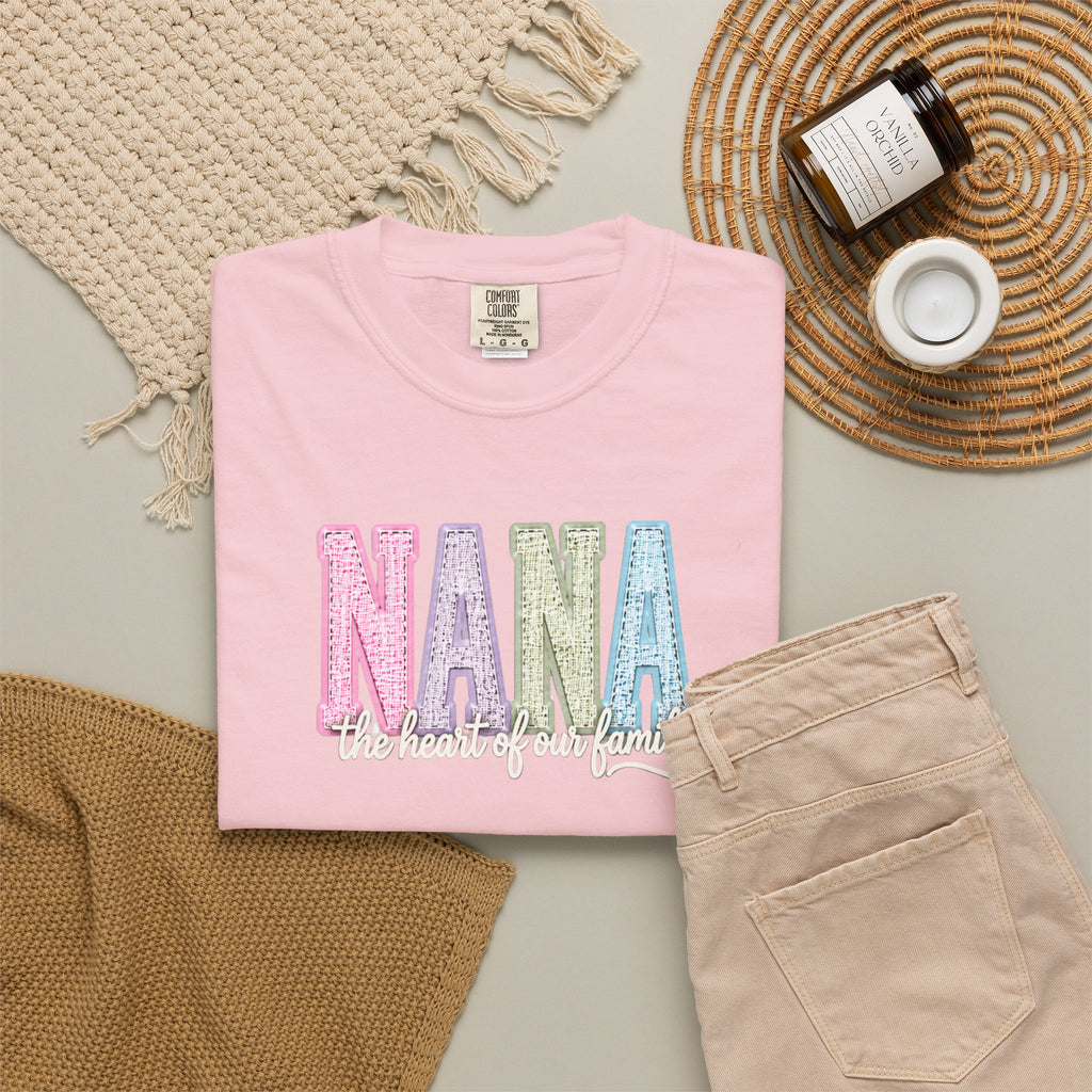 NANA Pastel Patchwork T-Shirt — "The Heart of Our Family" Gift