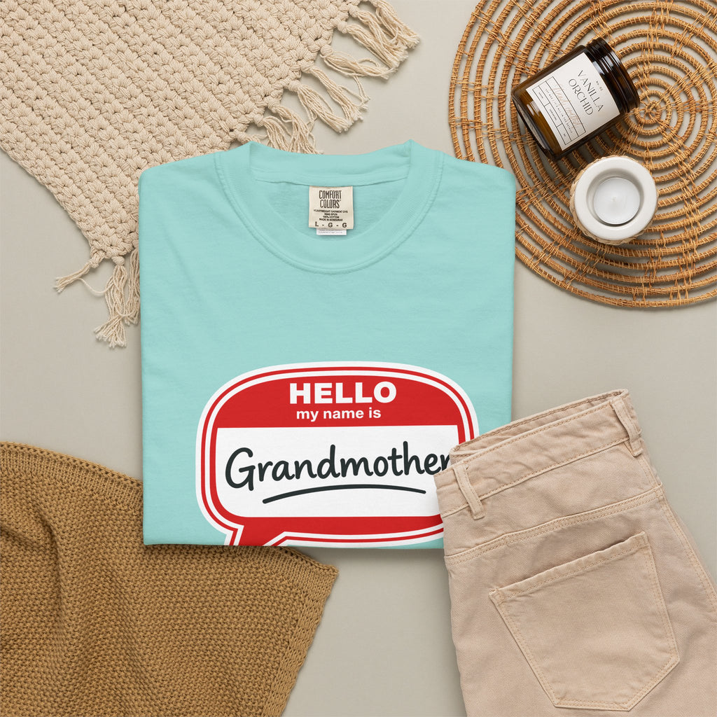 Hello My Name Is Grandmother T-Shirt - Retro Name Badge Tee for Moms & Grandmas