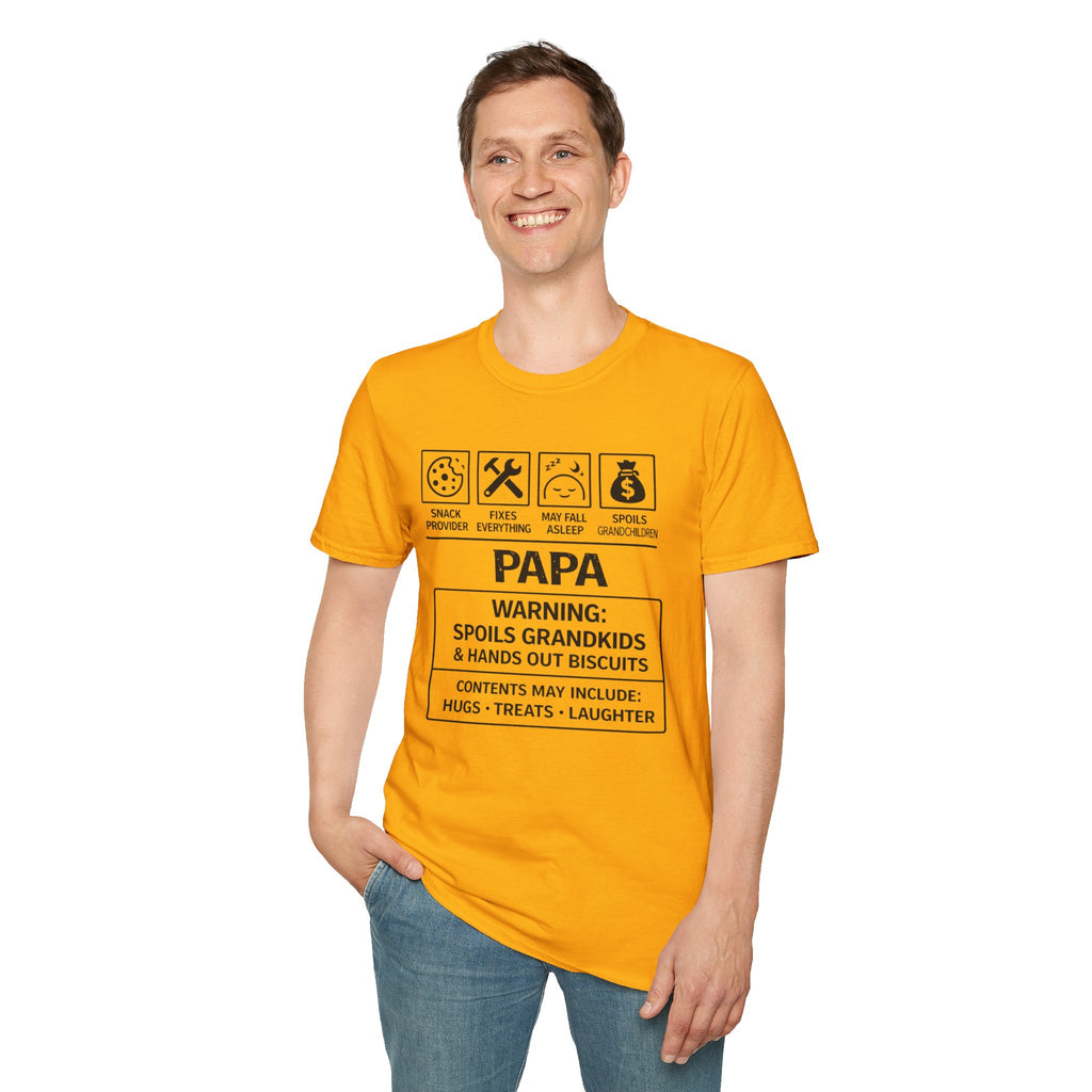 Papa Warning T-Shirt — Funny Grandpa Gift, 'Spoils Grandkids & Hands Out Biscuits' Tee