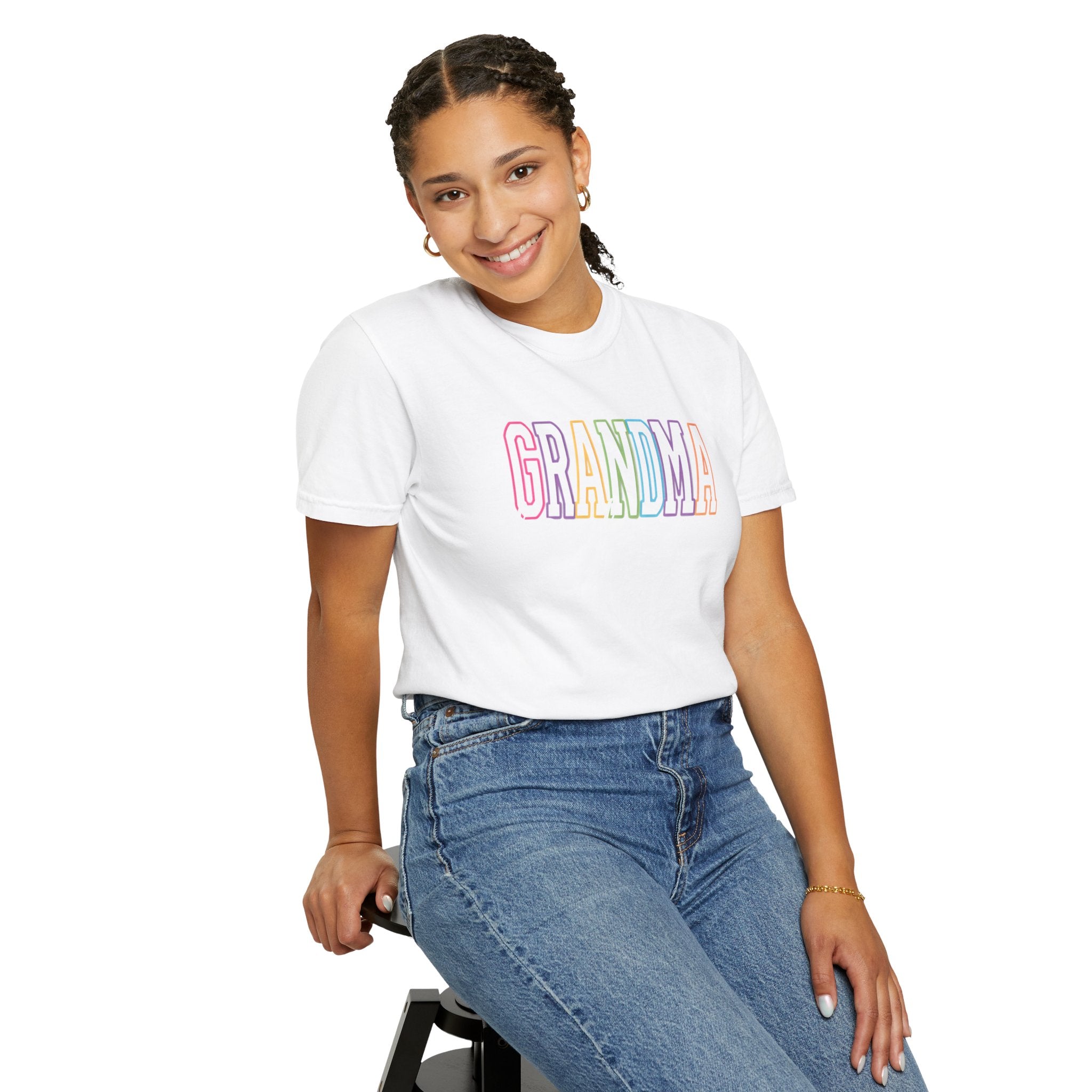 Grandma Pastel Rainbow T-Shirt — 'GRANDMA' Retro Lettering Tee