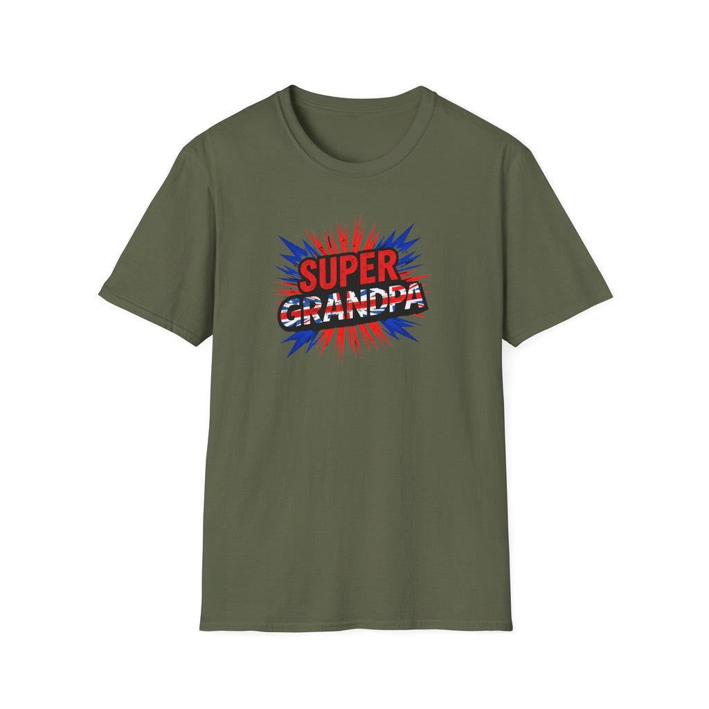 Super Grandpa T-Shirt Union Jack/England themed – Retro Comic Style Father’s Day Gift for Grandfathers