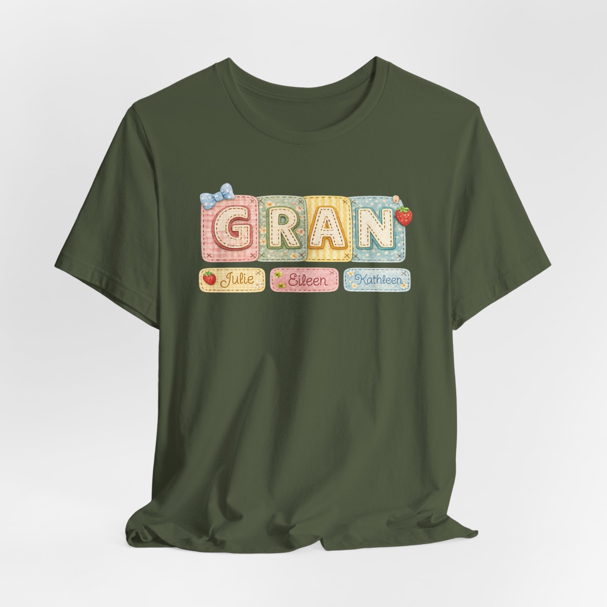Gran Retro Patch Tee — Personalized 'Gran' Name Blocks Short Sleeve Shirt