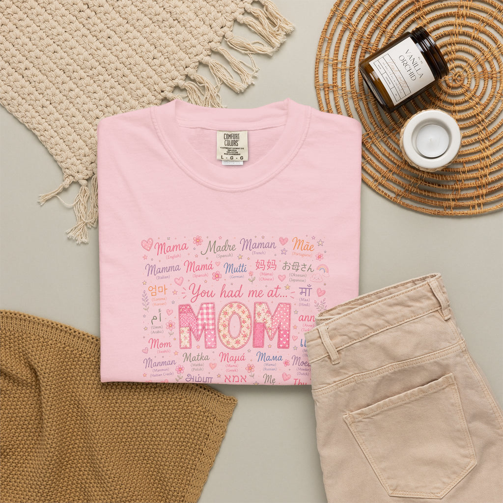 Mom Hearts Graphic T-Shirt — Cute Pink 'You had me at MOM' Mother's Day Tee