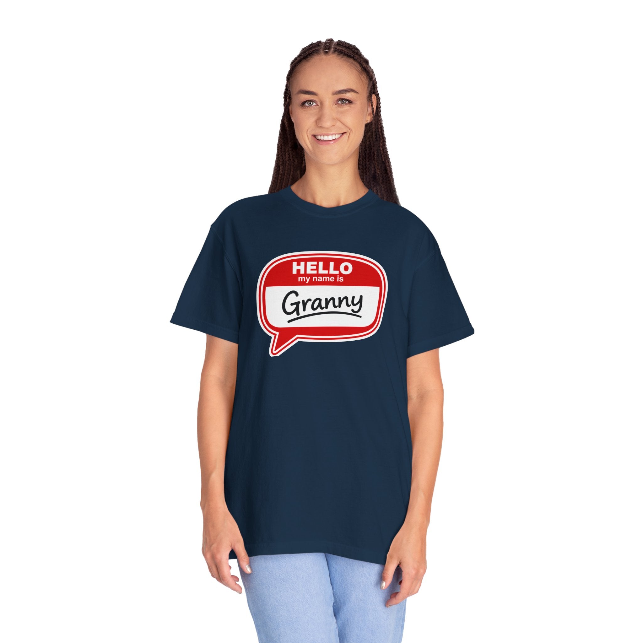 Hello My Name Is Granny T-Shirt - Funny Grandma Gift, Retro Name Badge Tee