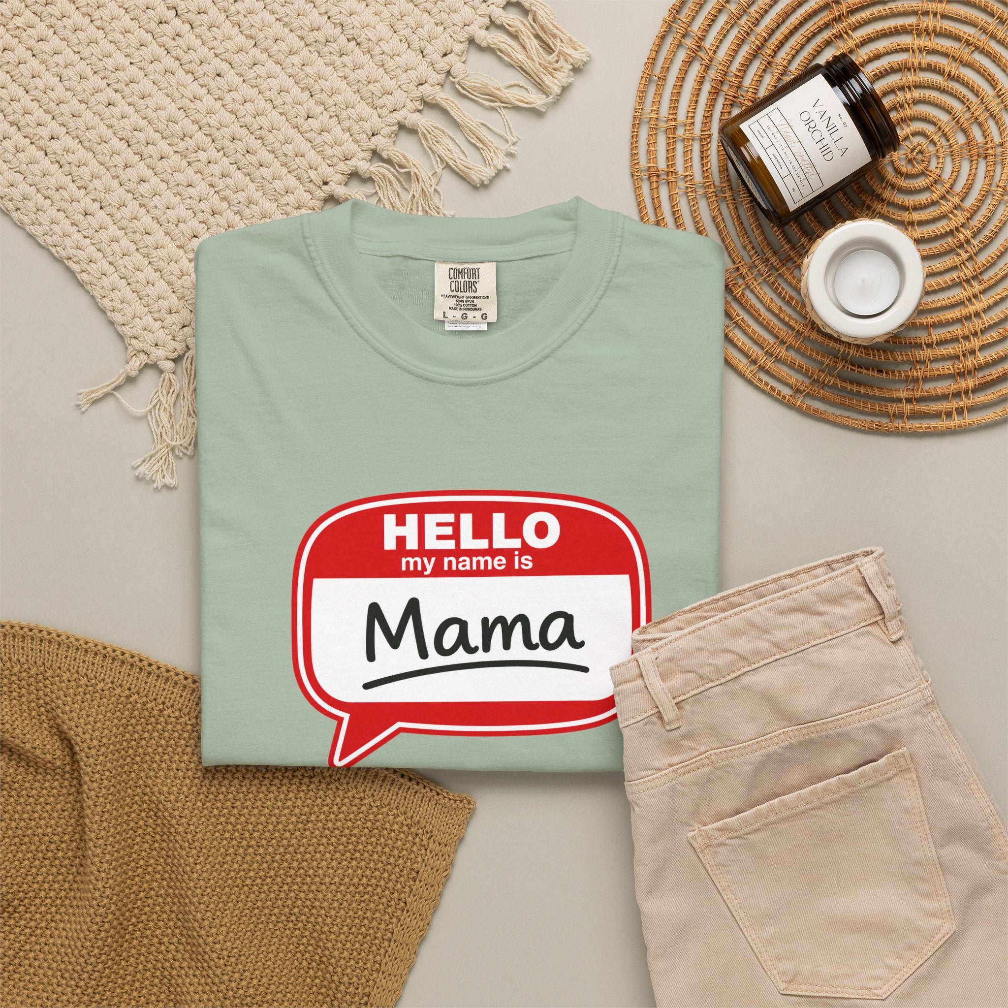 Mama Name Tag T-Shirt — "Hello My Name Is Mama" Graphic Tee