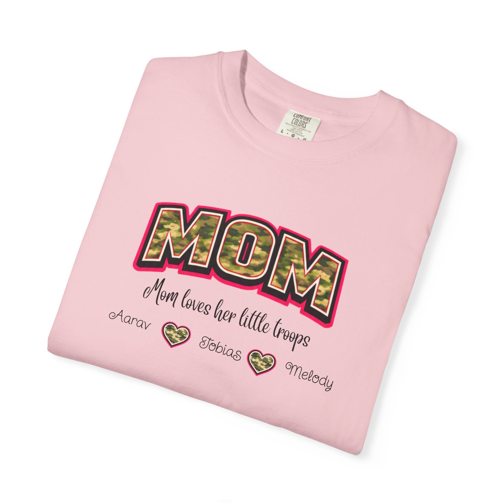 Mom Camo Graphic T-Shirt — "MOM Most Loved Her Little People" Floral Heart Tee