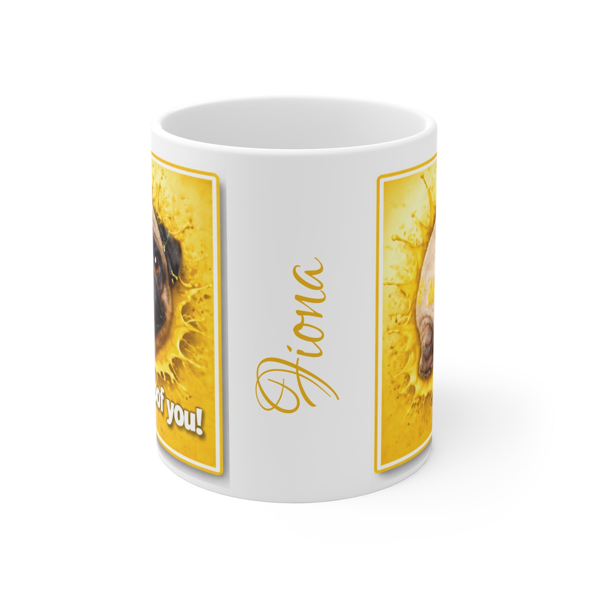 Pug 'I Puggin' Woof You!' 11oz White Mug — Cute Dog Lover Coffee Cup, Personalized Name Option