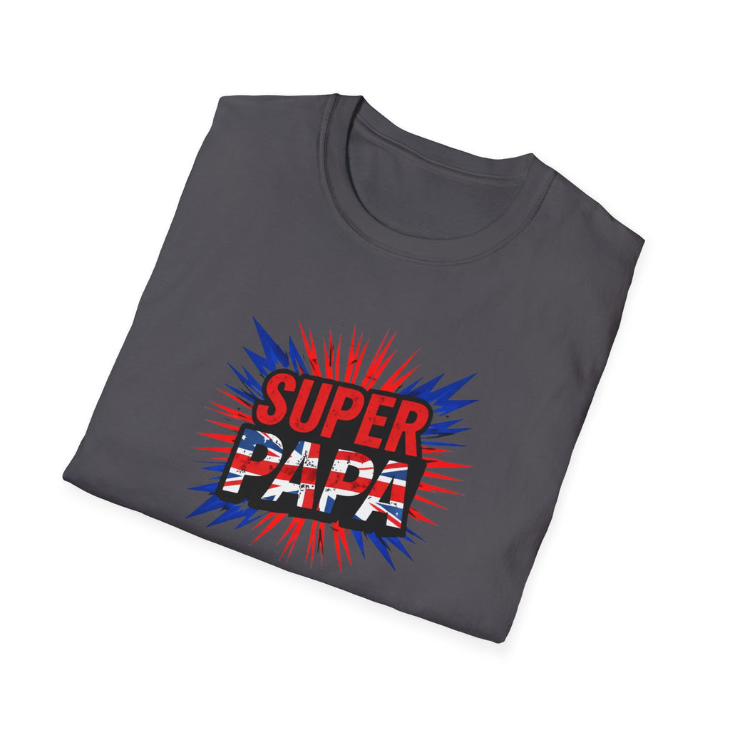 T-Shirt — "Super Papa" Union Jack/England themed Retro Comic Dad Shirt (Father's Day Gift)