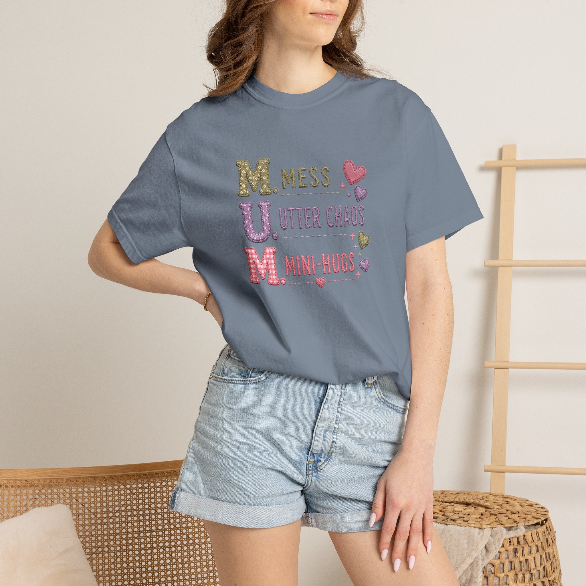 Mom Acronym T-Shirt — "M.U.M. Mess, Utter Chaos, Mini-Hugs" Cute Mom Graphic Tee