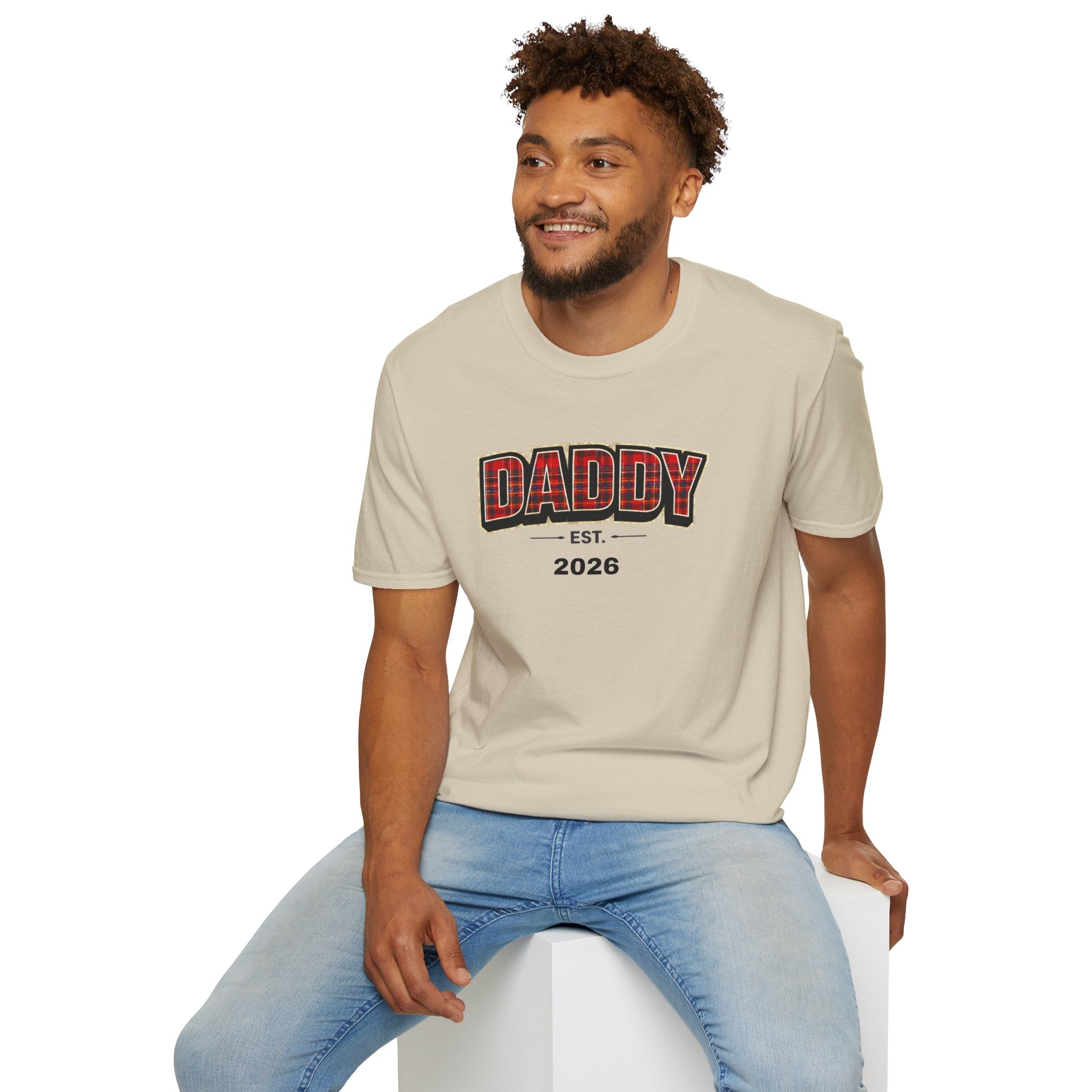 Daddy Est. 2026 T-Shirt — Plaid Dad Announcement Tee