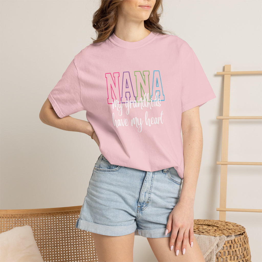 Nana Pastel Rainbow Tee — 'NANA' Floral Outline Grandma T-Shirt