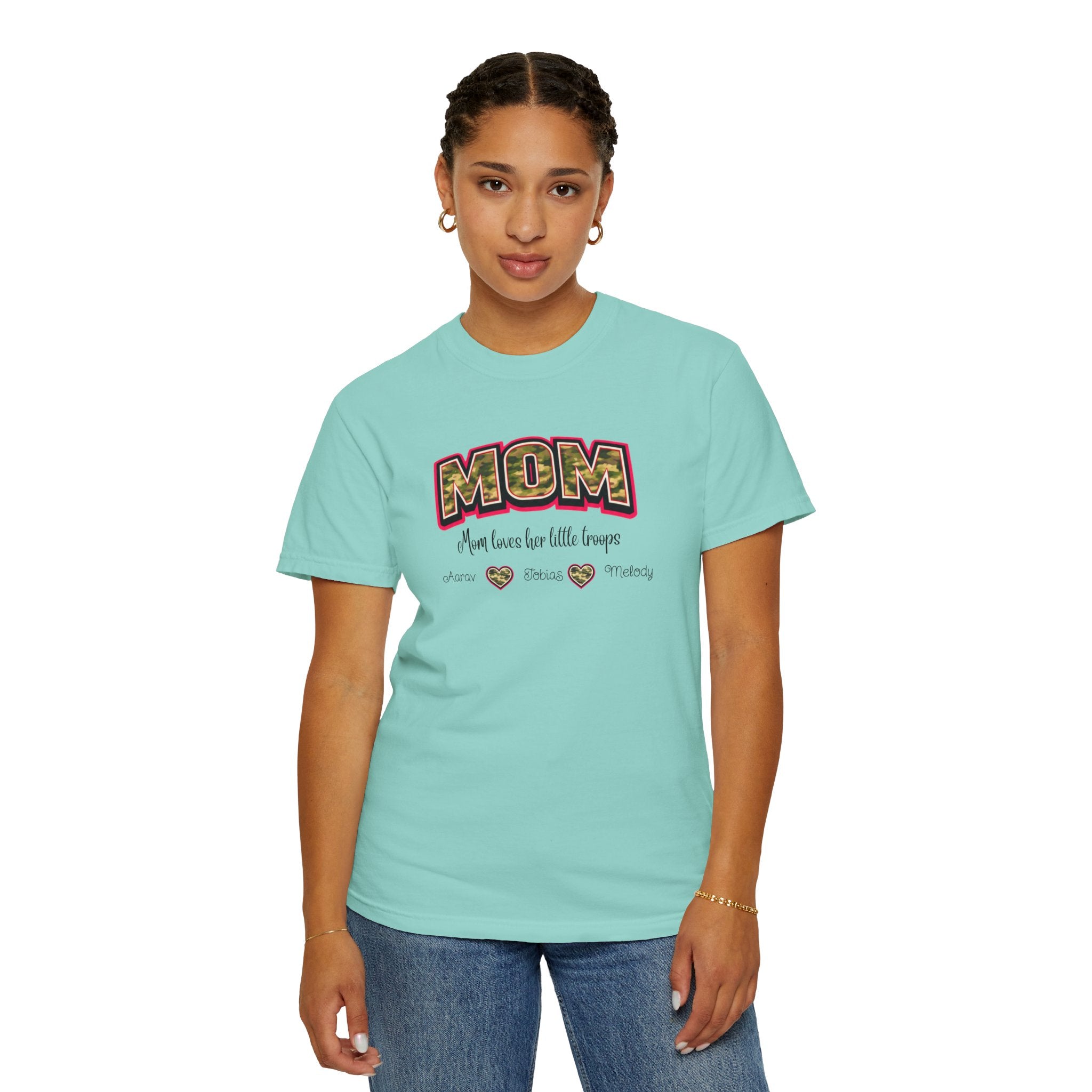 Mom Camo Graphic T-Shirt — "MOM Most Loved Her Little People" Floral Heart Tee