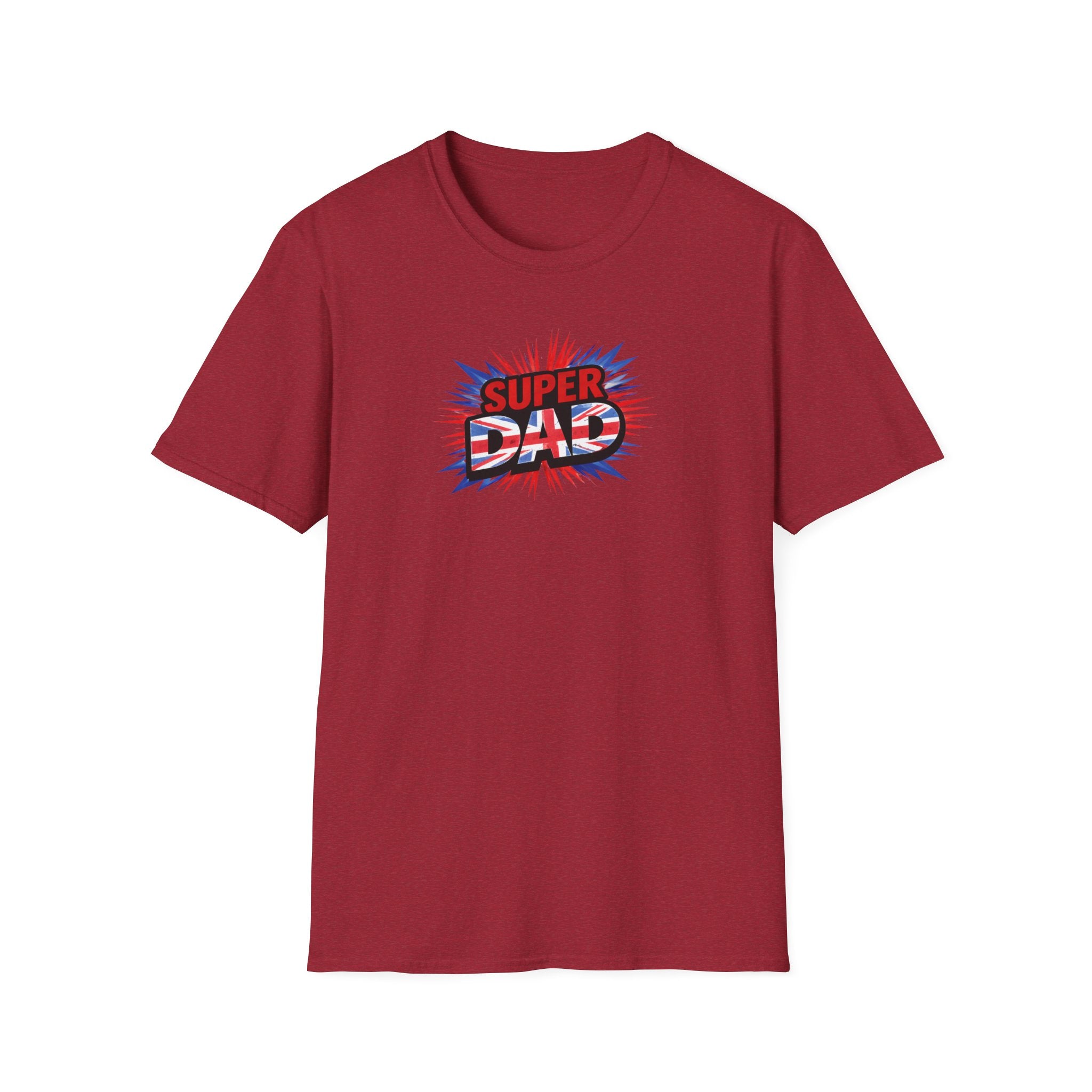 Super Dad T-Shirt – Union Jack Flag pattern Retro Comic Father’s Day Tee