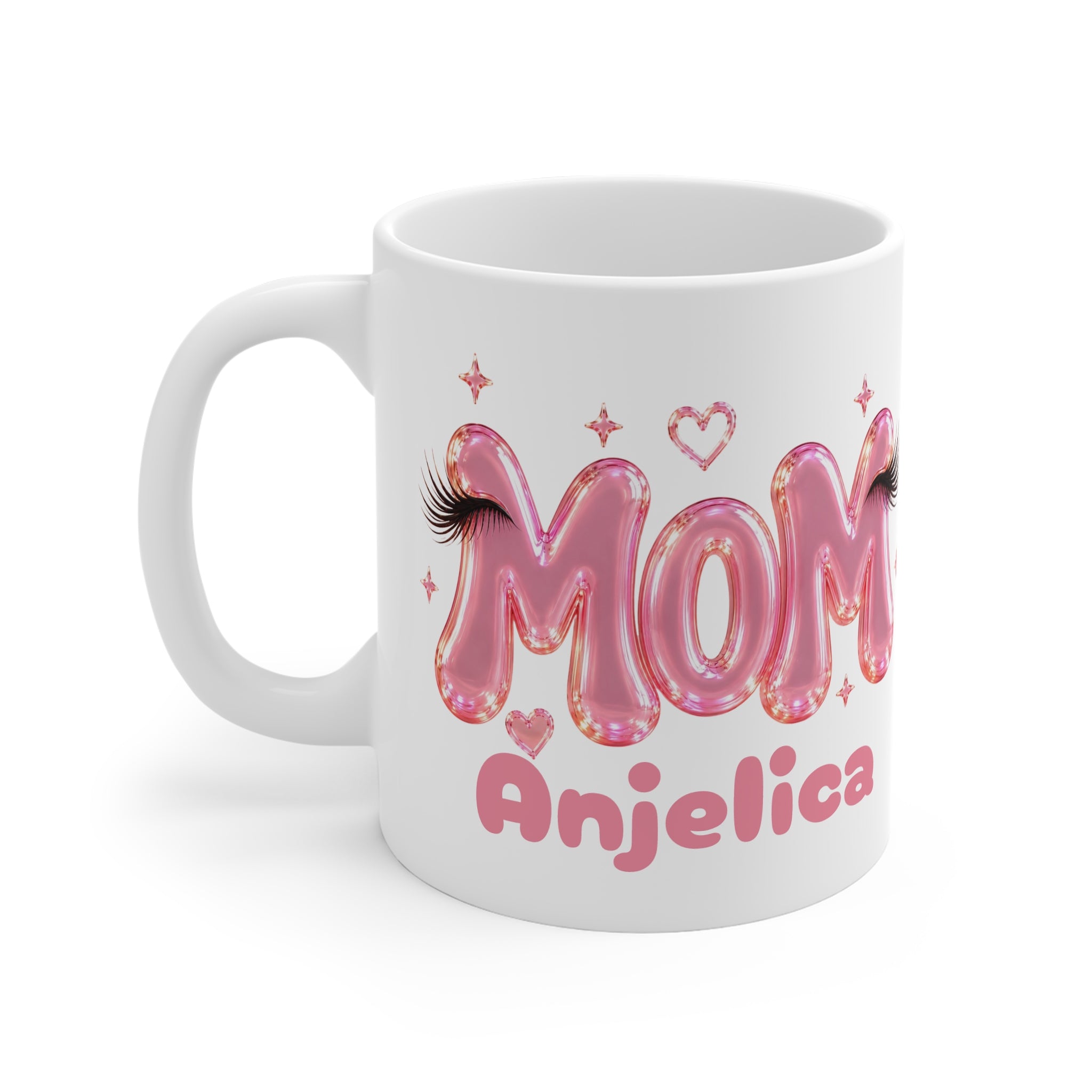 MOM Personalized Pink Balloon Eyelashes Mug