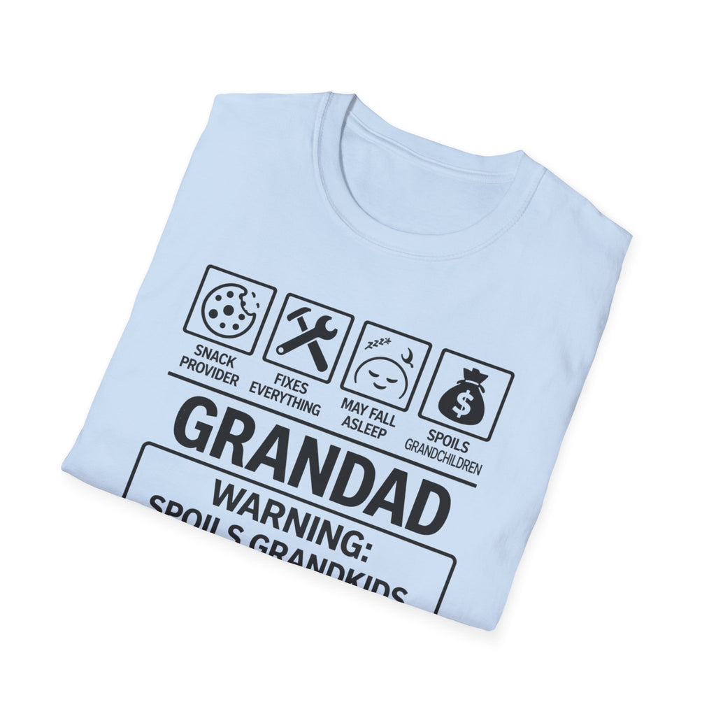 Grandad Warning T-Shirt — 'Warning: Spoils Grandkids & Hands Out Biscuits' Funny Grandpa Shirt