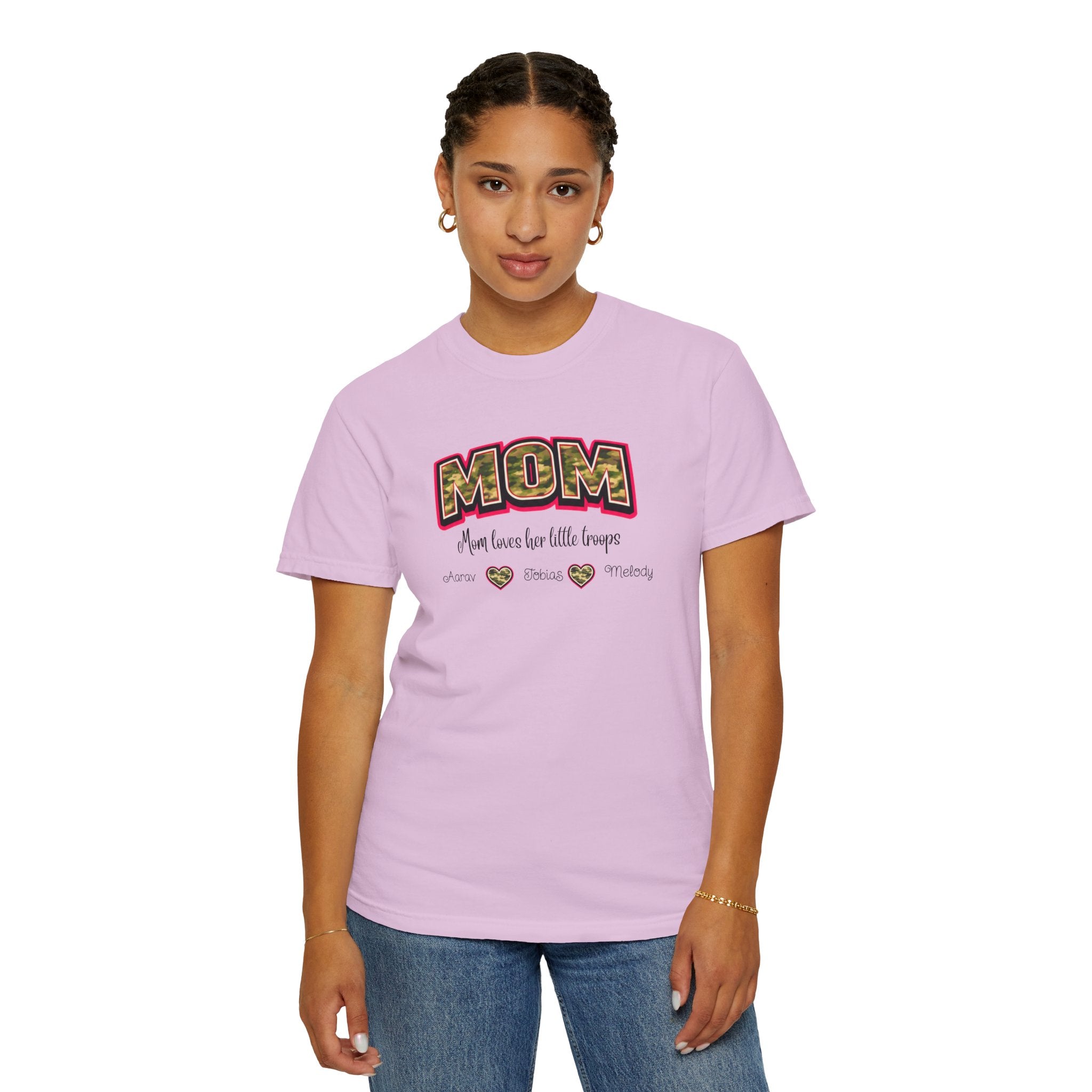 Mom Camo Graphic T-Shirt — "MOM Most Loved Her Little People" Floral Heart Tee