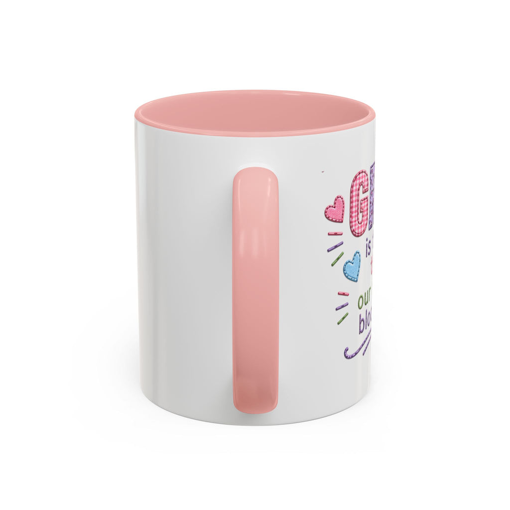 Granny' Sunshine Accent Coffee Mug — Pink Interior & Handle, Cute Garden Love Design