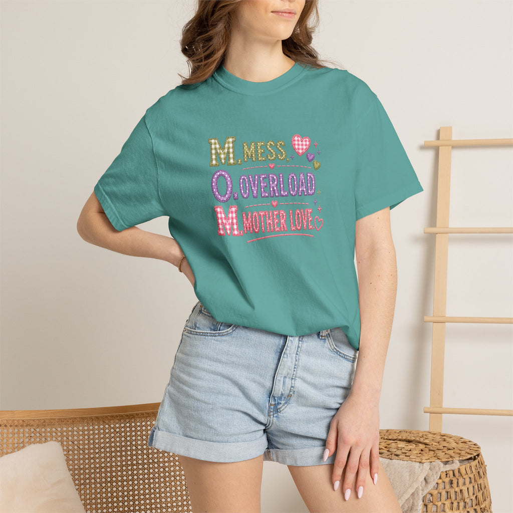 Mom Acronym T-Shirt — “M.O.M. Mess Overload Mother Love” Cute Mom Graphic Tee