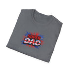 Super Dad T-Shirt – Union Jack Flag pattern Retro Comic Father’s Day Tee