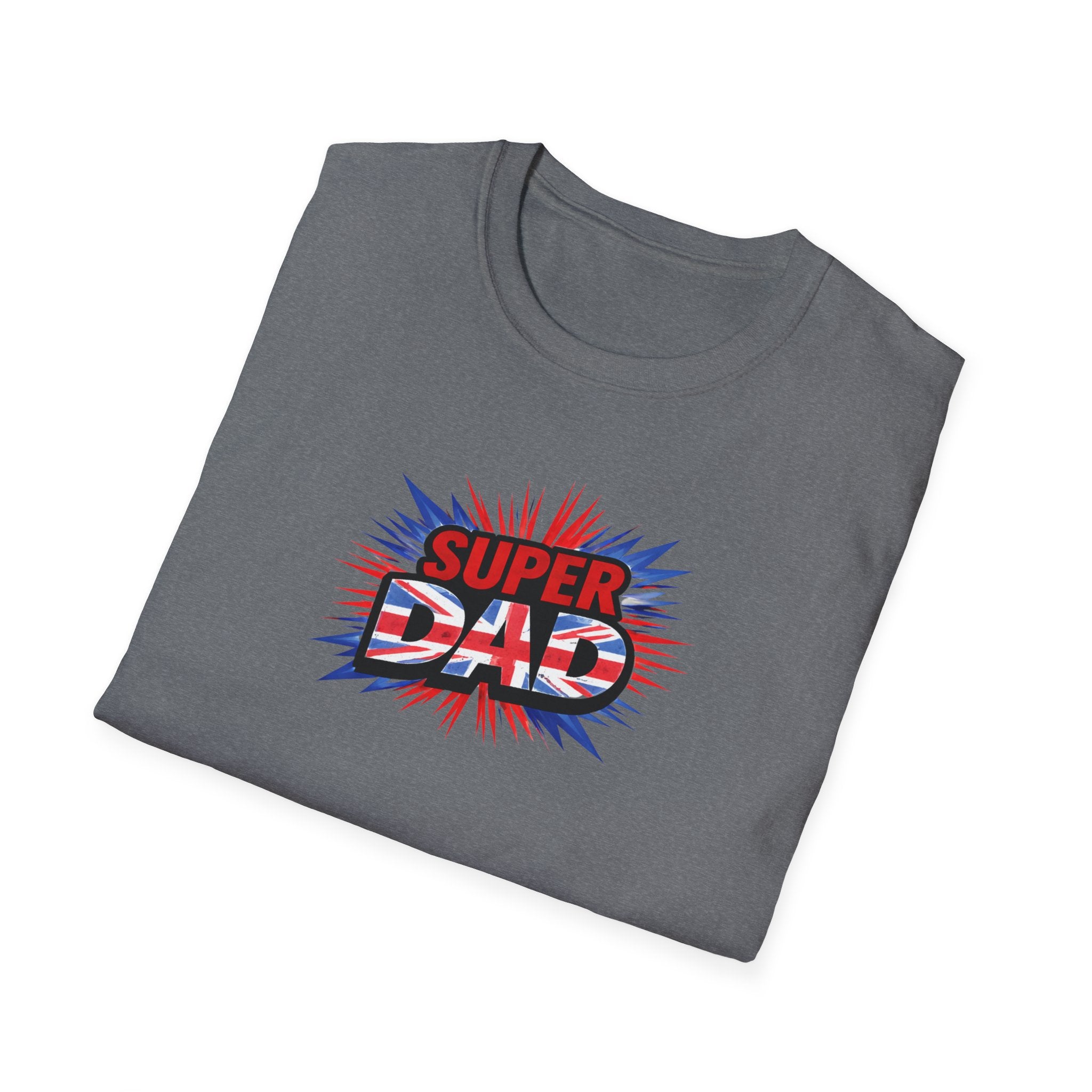 Super Dad T-Shirt – Union Jack Flag pattern Retro Comic Father’s Day Tee
