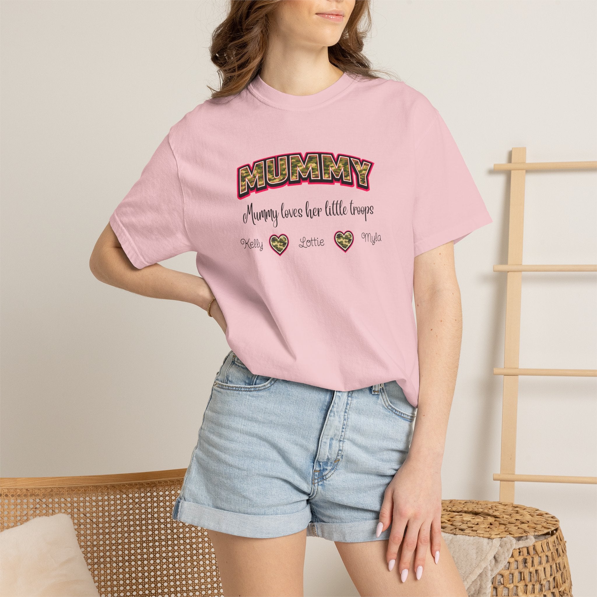 Mummy Camo Heart Graphic T-Shirt — "Mummy, leave her little layers" Retro Mum Tee