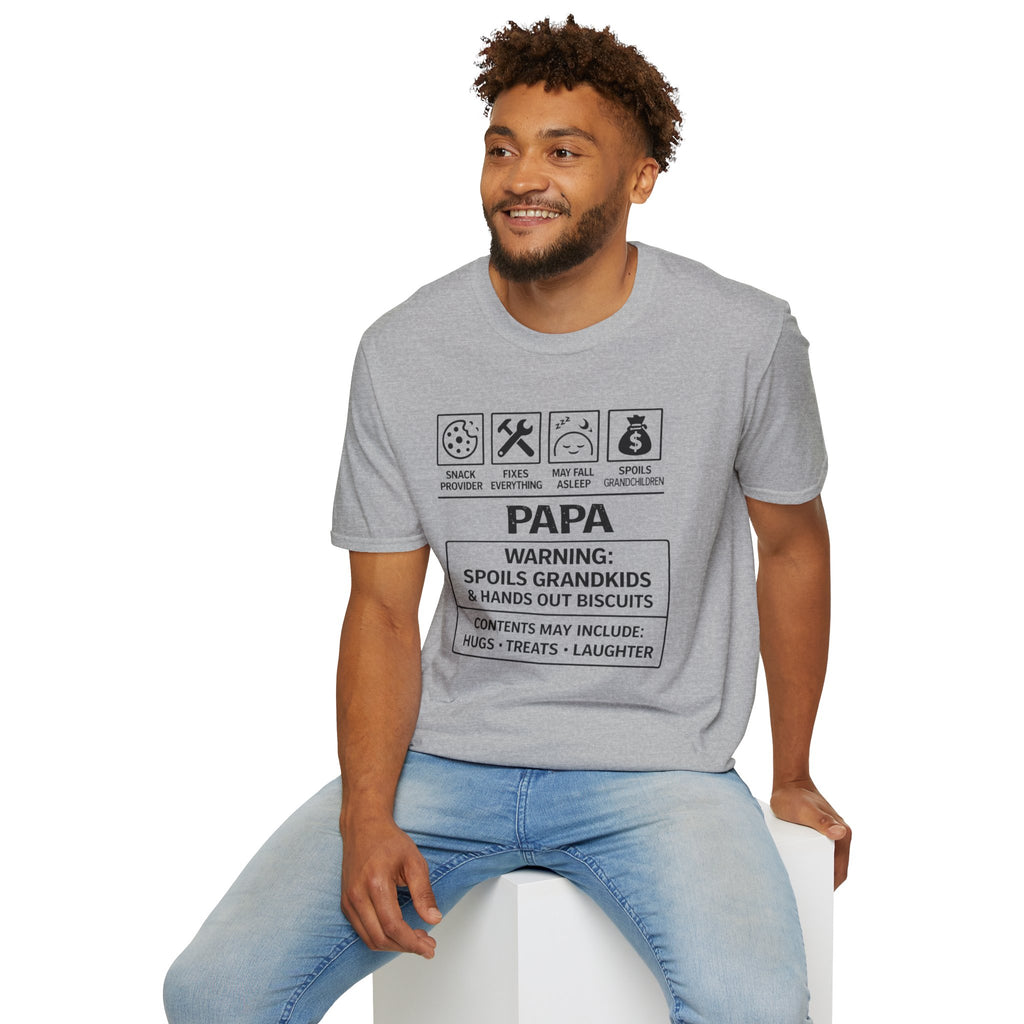 Papa Warning T-Shirt — Funny Grandpa Gift, 'Spoils Grandkids & Hands Out Biscuits' Tee