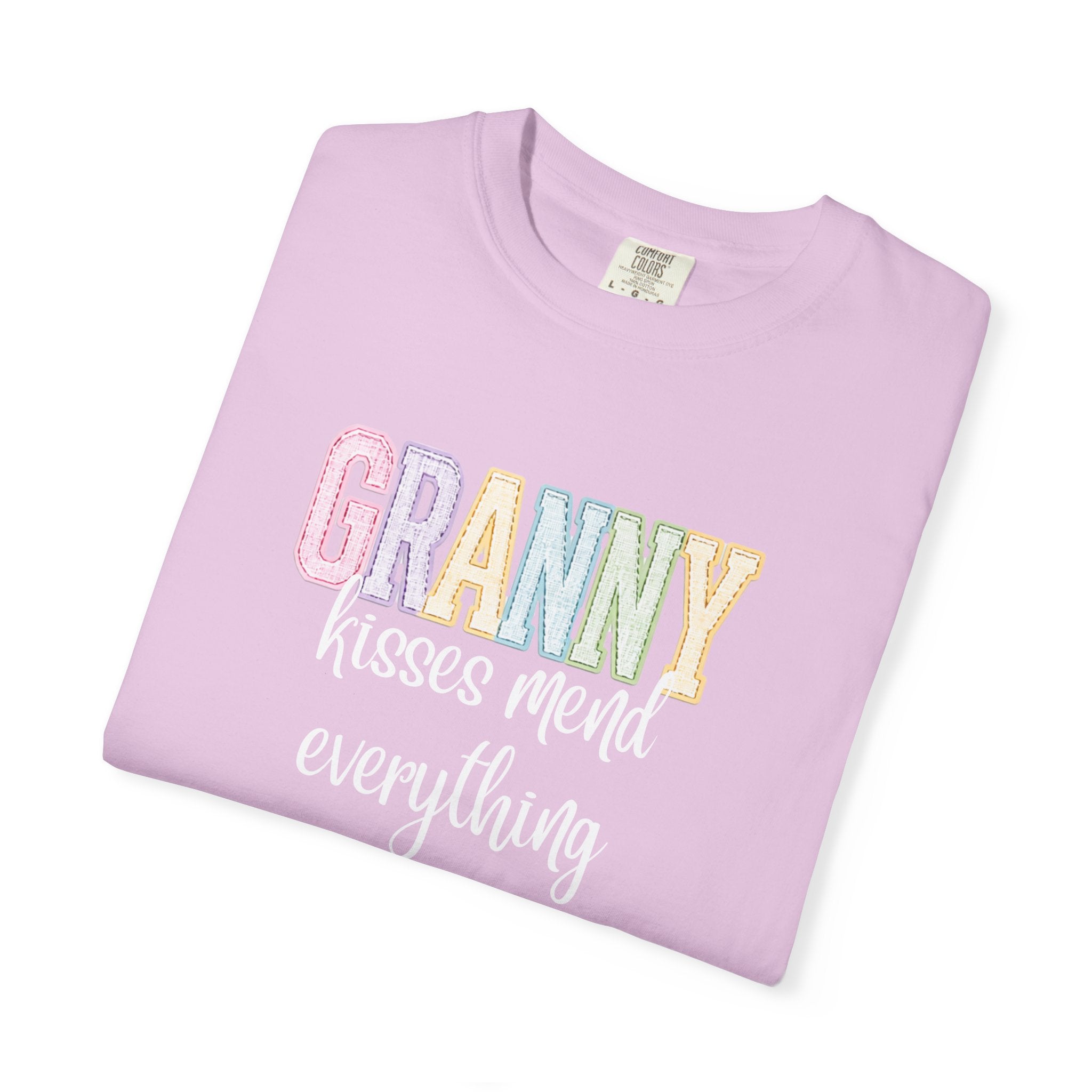 Granny Pastel Patchwork T-Shirt — Retro Rainbow 'GRANNY' Graphic Tee