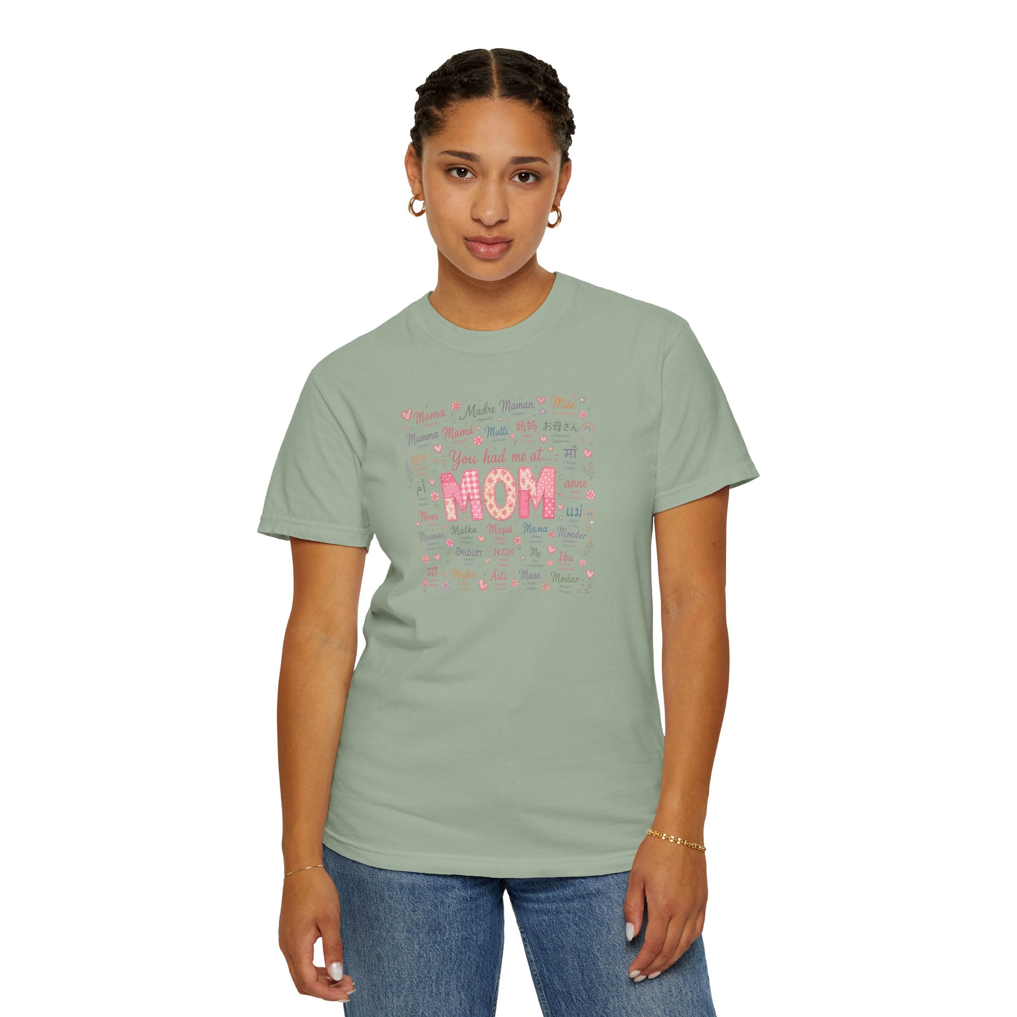 Mom Hearts Graphic T-Shirt — Cute Pink 'You had me at MOM' Mother's Day Tee