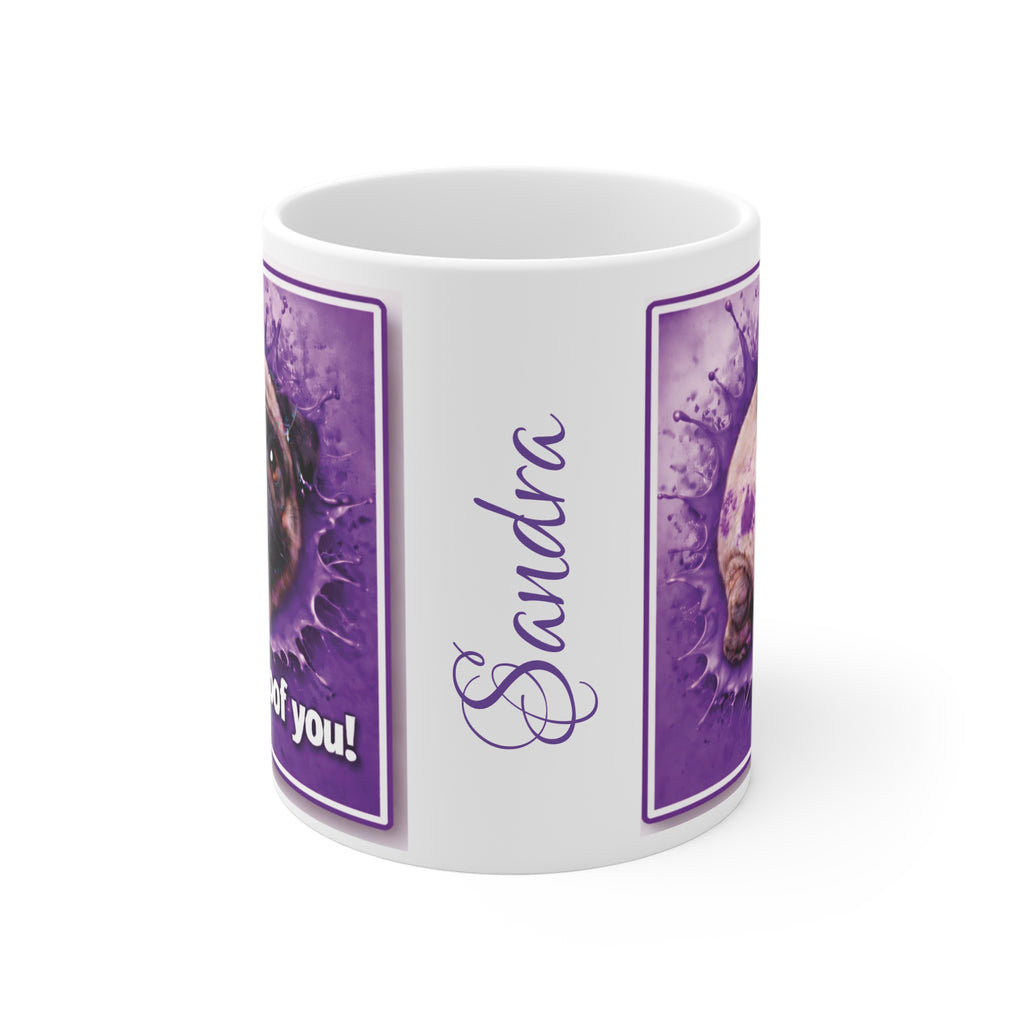 Mug — 'I Puggin' Woof You!' Personalized Pug Coffee Mug (Name: Sandra)