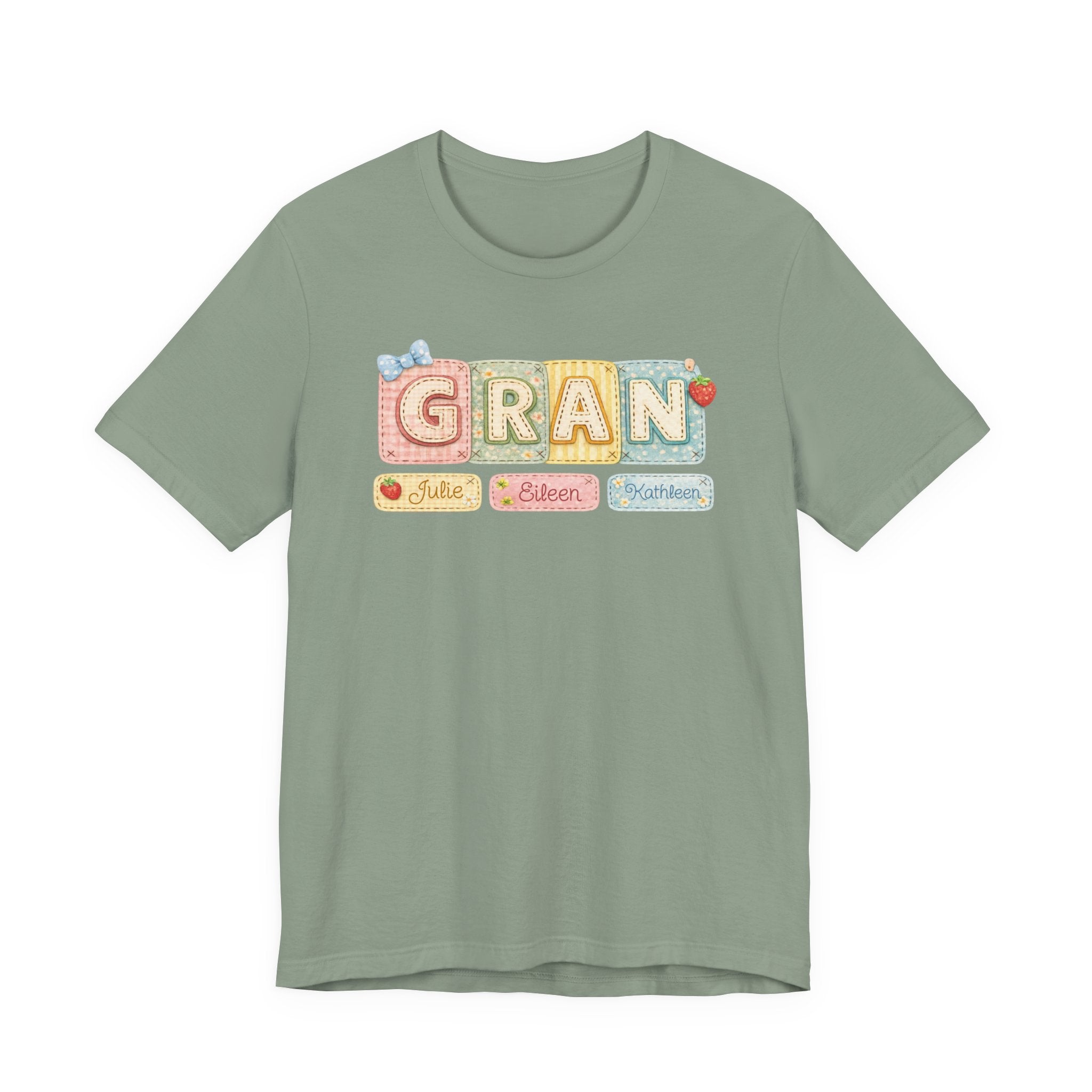 Gran Retro Patch Tee — Personalized 'Gran' Name Blocks Short Sleeve Shirt