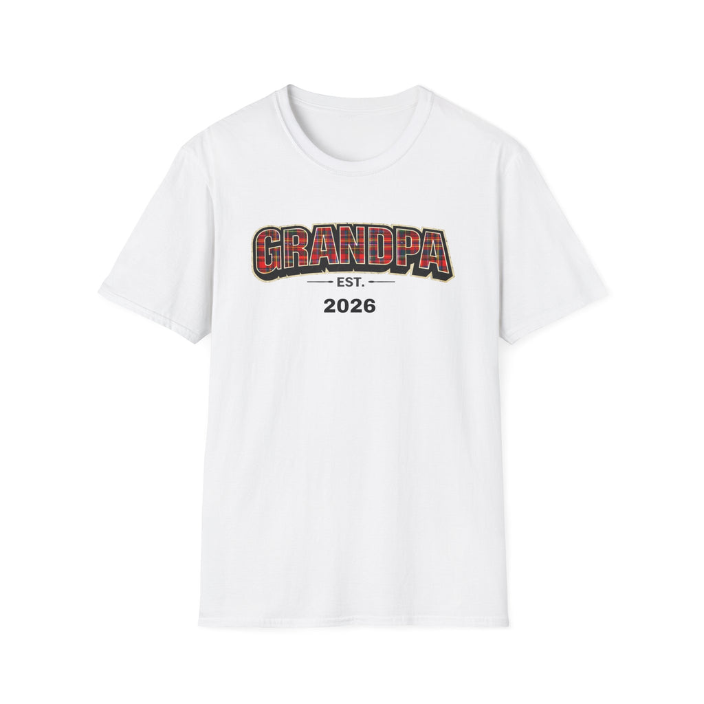Grandpa EST. 2026 T-Shirt — New Grandpa Plaid Announcement Tee