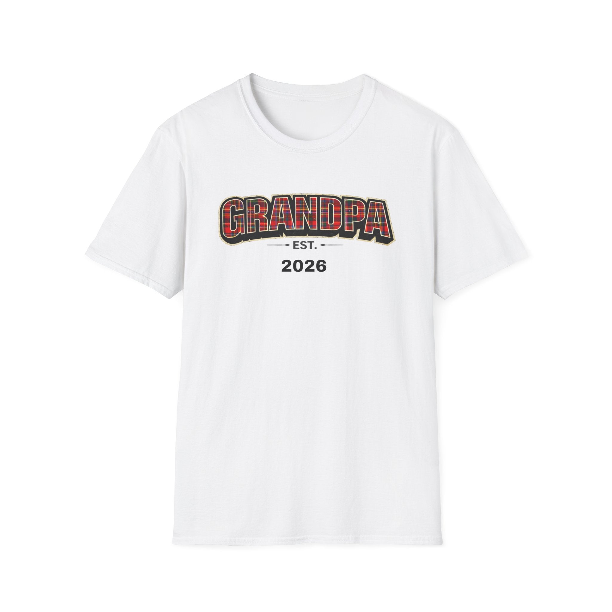 Grandpa EST. 2026 T-Shirt — New Grandpa Plaid Announcement Tee