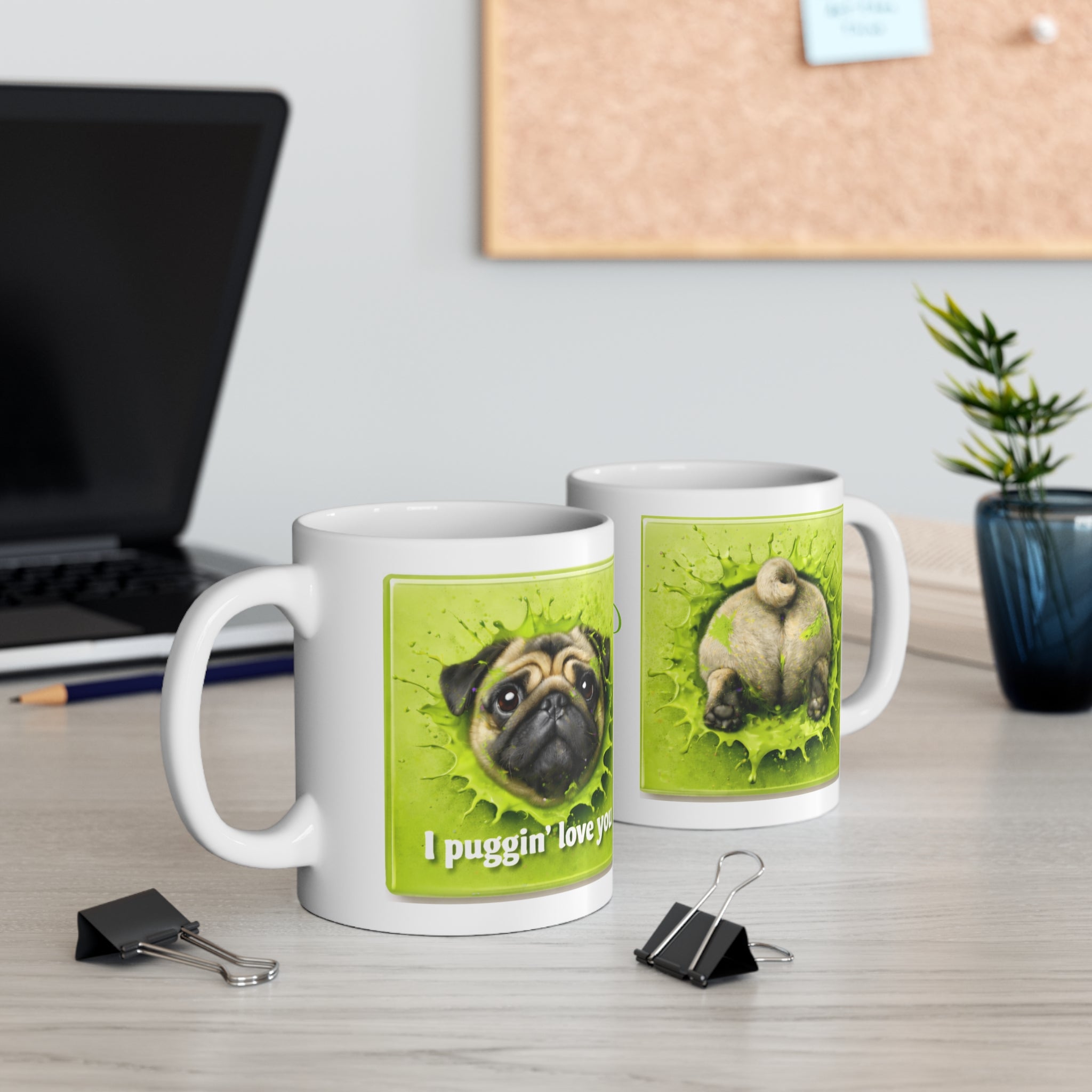 Pug Love Coffee Mug - "I Puggin' Love You" Personalized Pet Name Ceramic Mug