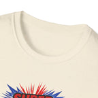 Super Dad T-Shirt – Union Jack Flag pattern Retro Comic Father’s Day Tee
