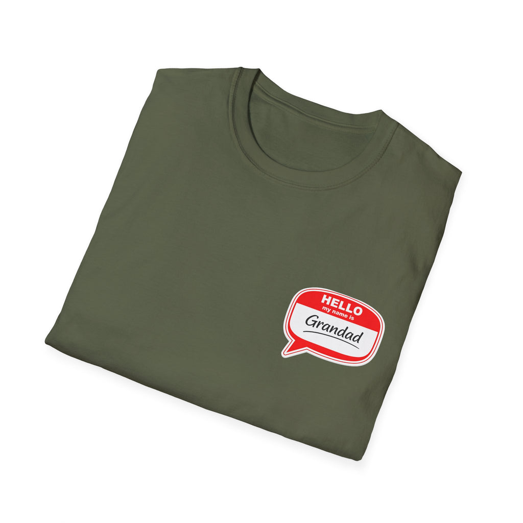 Grandad Name Badge T-Shirt — "Hello, Grandad!" Chest Logo