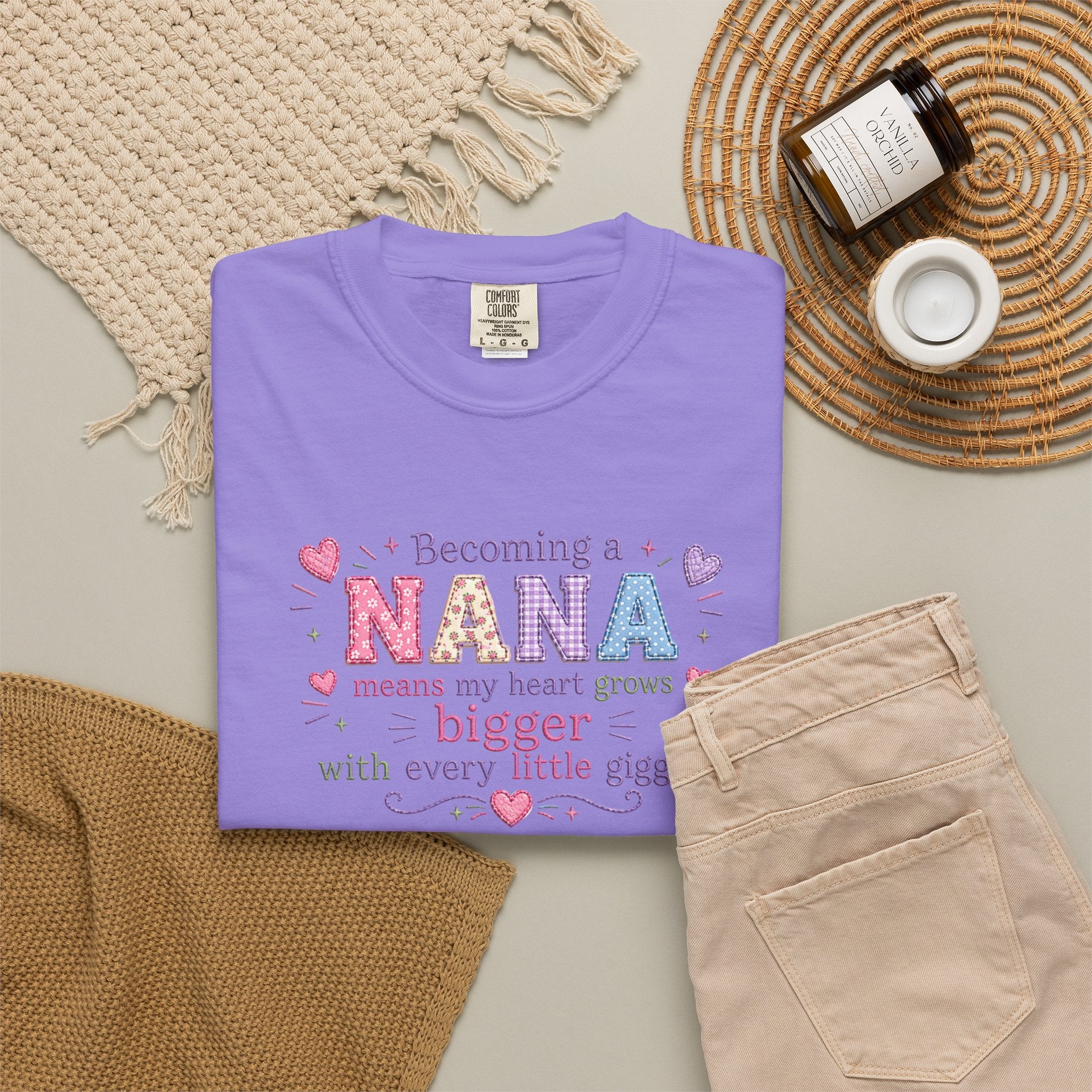 Becoming a Nana T-Shirt — "Becoming a Nana means my heart grows bigger with every little giggle" Cute Grandma Gift