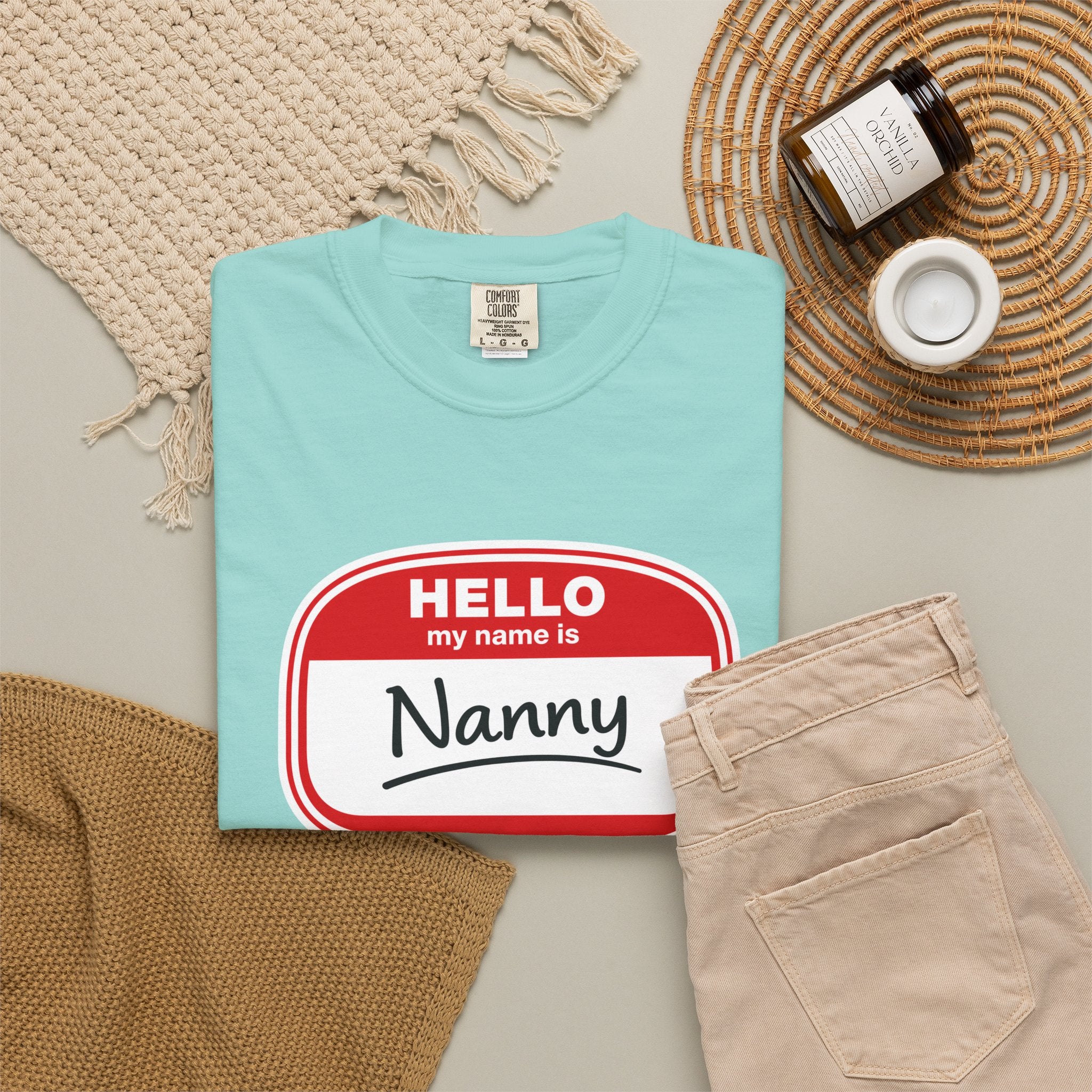 Hello My Name Is Nanny T-Shirt – Funny Name Tag Graphic Tee for Grandparents