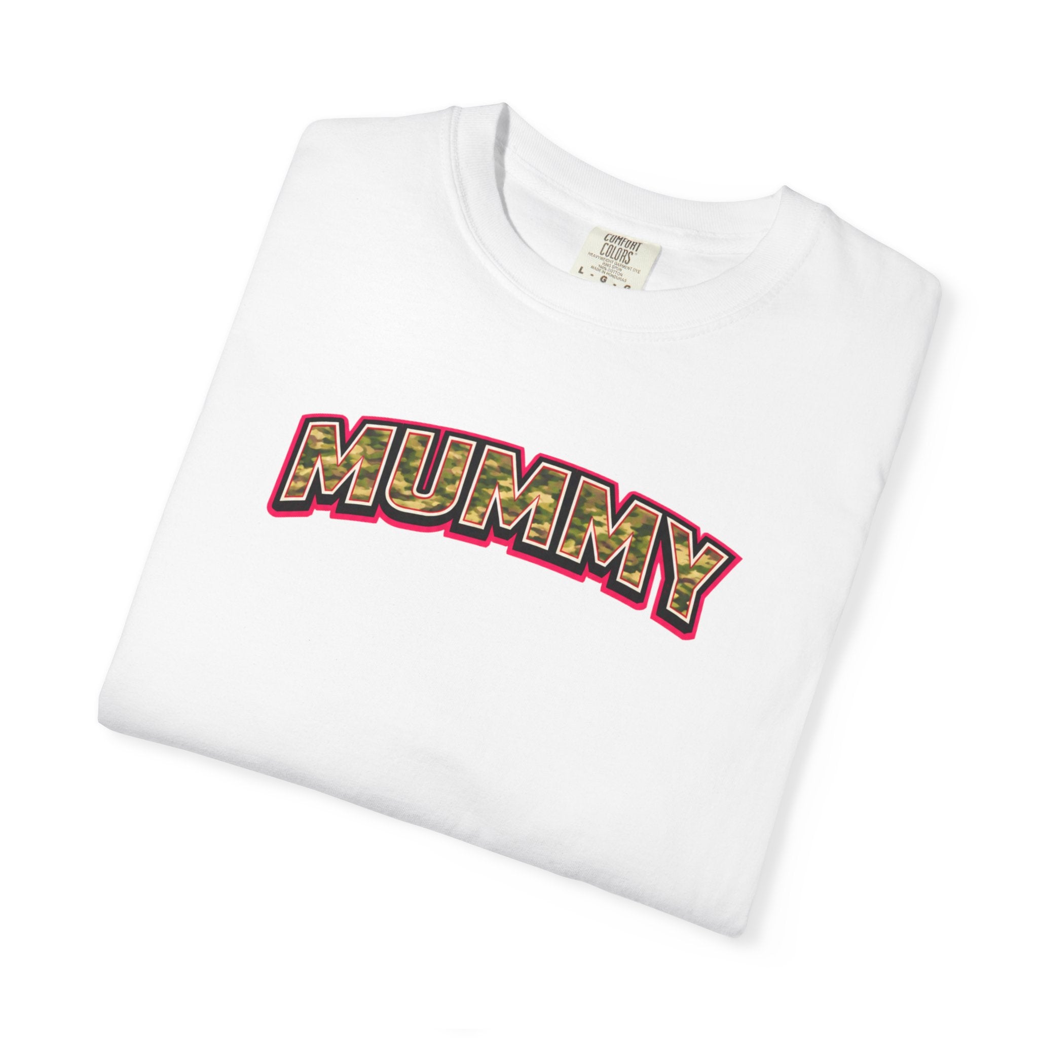 MUMMY Camo Script T-Shirt — Vintage Comic Style Mommy Tee