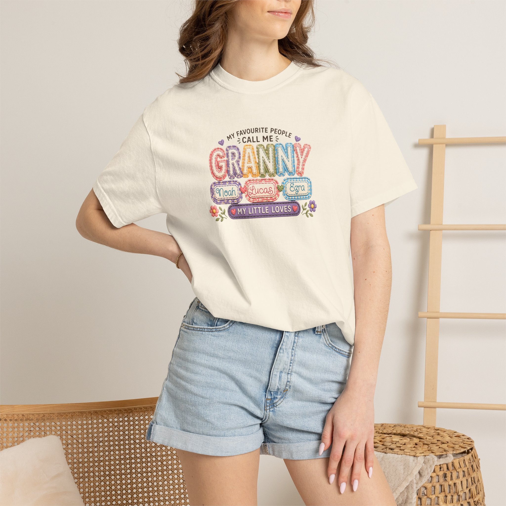 Granny Floral Retro Tee — "My Favourite People Call Me Granny"