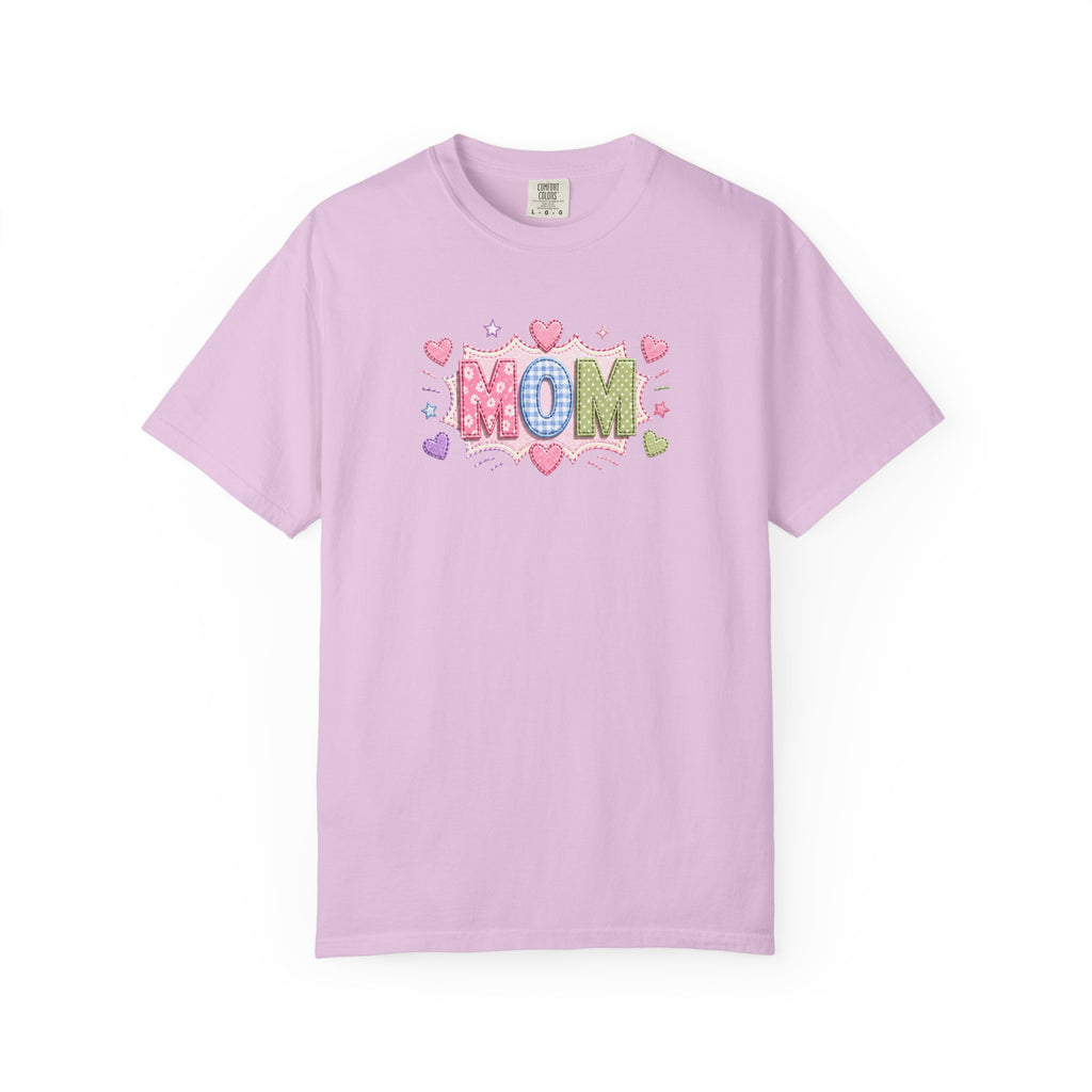 Mom Hearts T‑Shirt — Cute Pastel "MOM" Graphic Tee for Mother's Day & Everyday