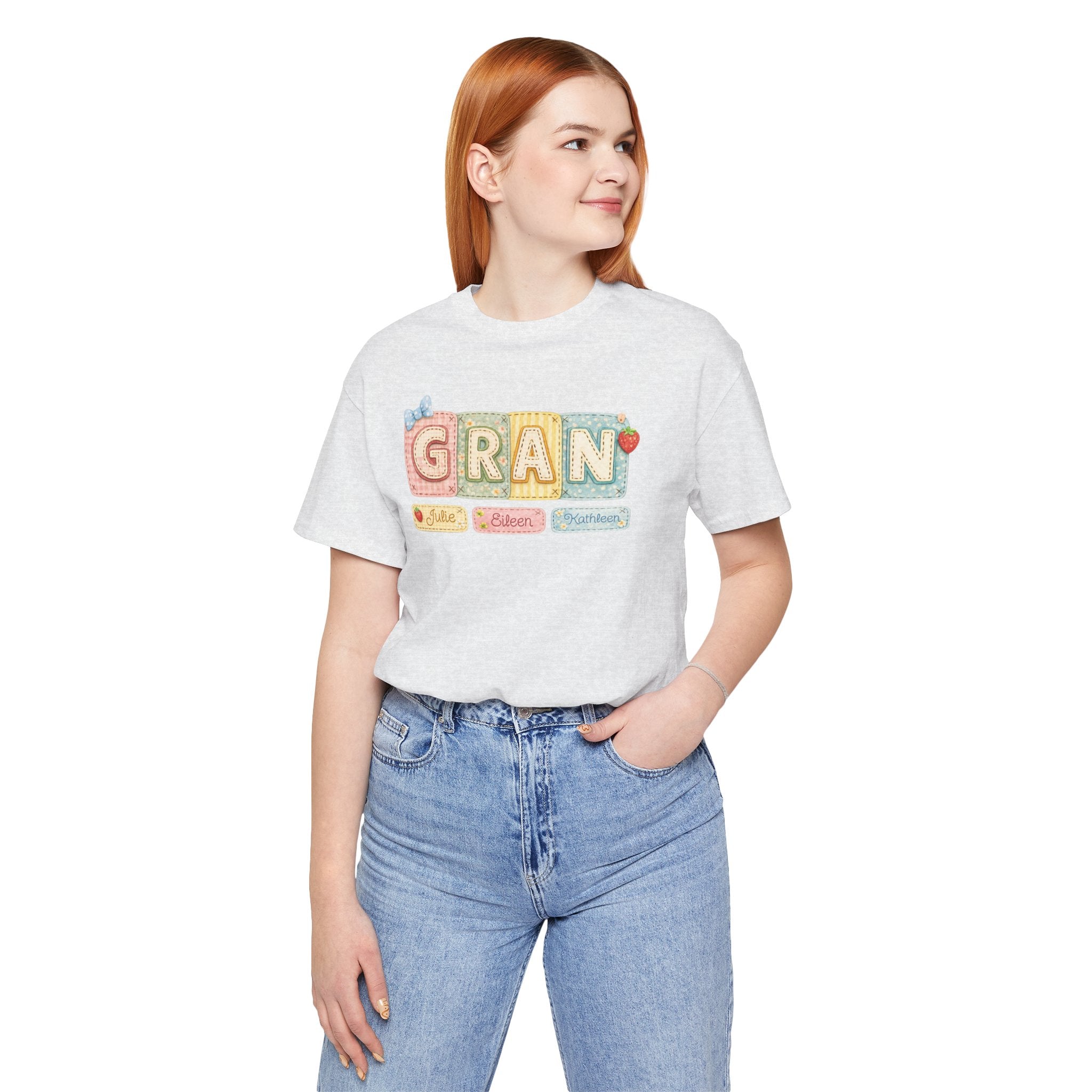 Gran Retro Patch Tee — Personalized 'Gran' Name Blocks Short Sleeve Shirt