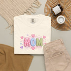 Mom Hearts T‑Shirt — Cute Pastel "MOM" Graphic Tee for Mother's Day & Everyday