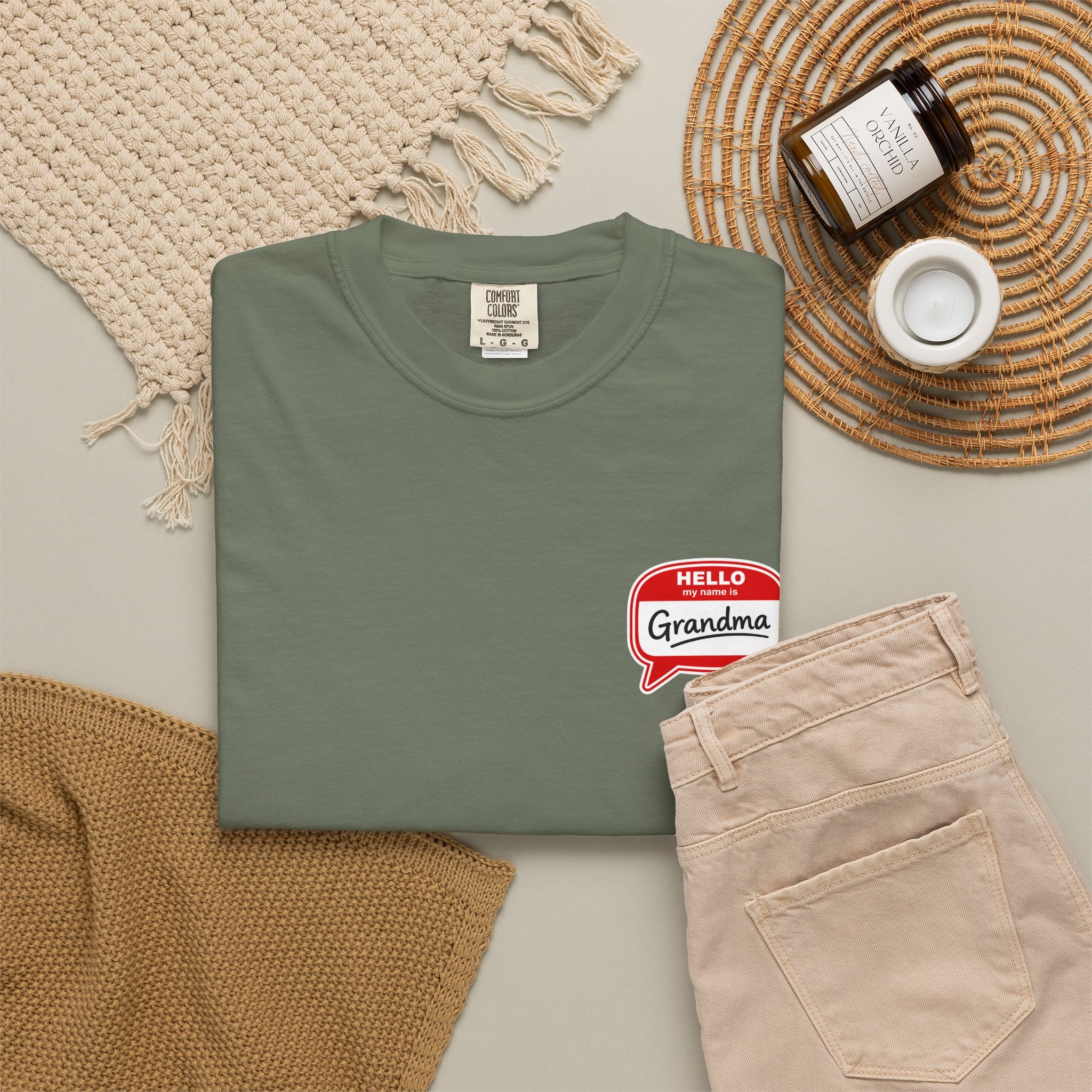 Hello Grandma Name Tag T-Shirt — Funny Retro "Hello, My Name Is Grandma" Tee