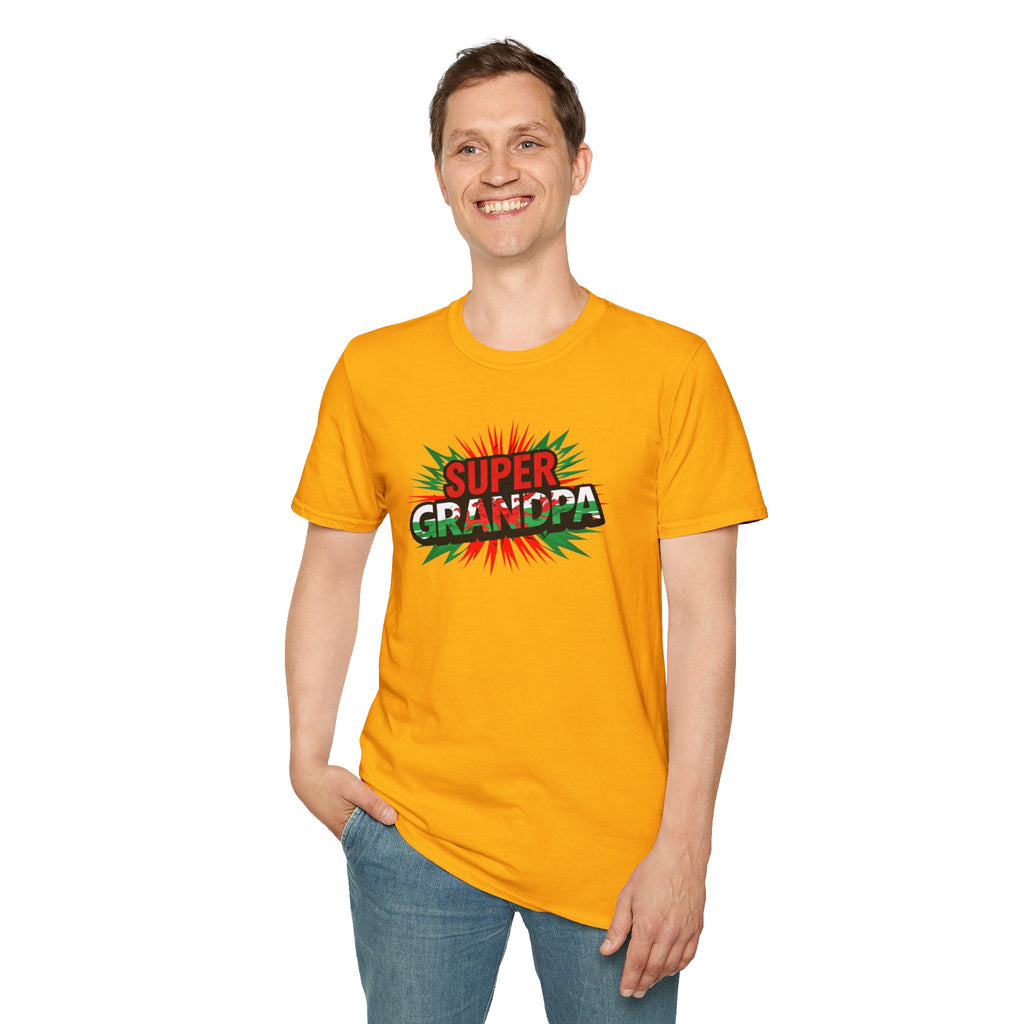 Super Grandpa Welsh Flag/ Wales themed T-Shirt – Retro Comic Gift Tee for Grandfather | Father’s Day & Birthday Present