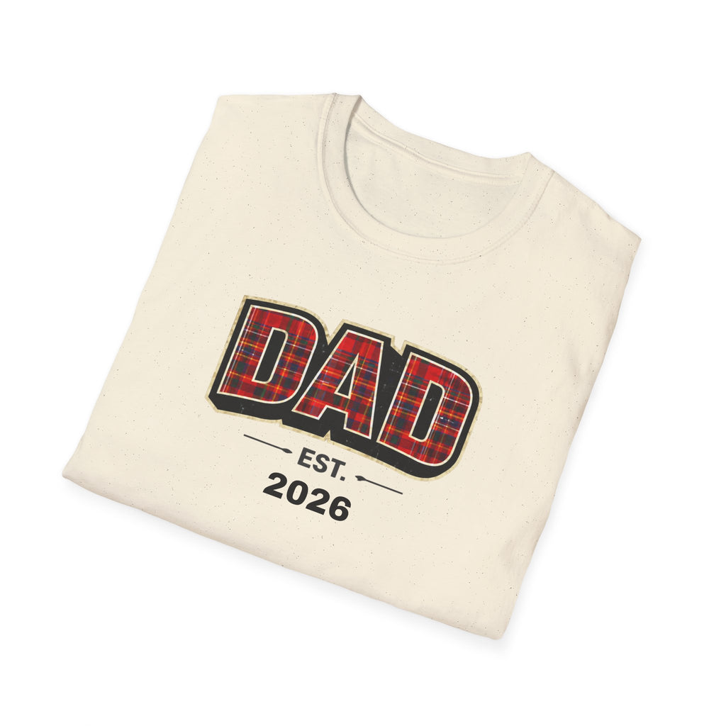 Dad Plaid Design T-Shirt — DAD Est. 2026 New Dad Gift