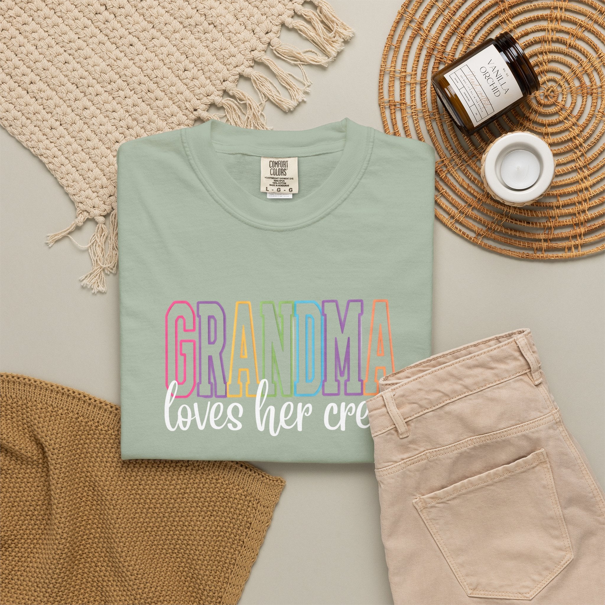 Grandma Loves Her Crew T-Shirt — Pastel Rainbow Grandma Gift
