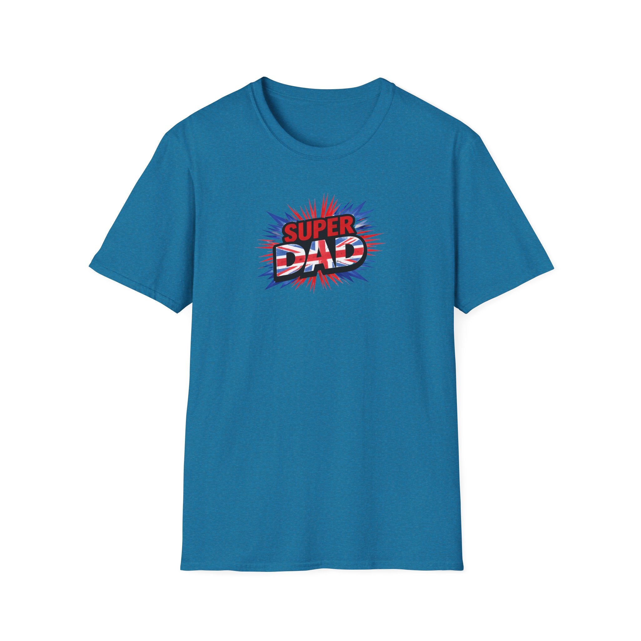 Super Dad T-Shirt – Union Jack Flag pattern Retro Comic Father’s Day Tee