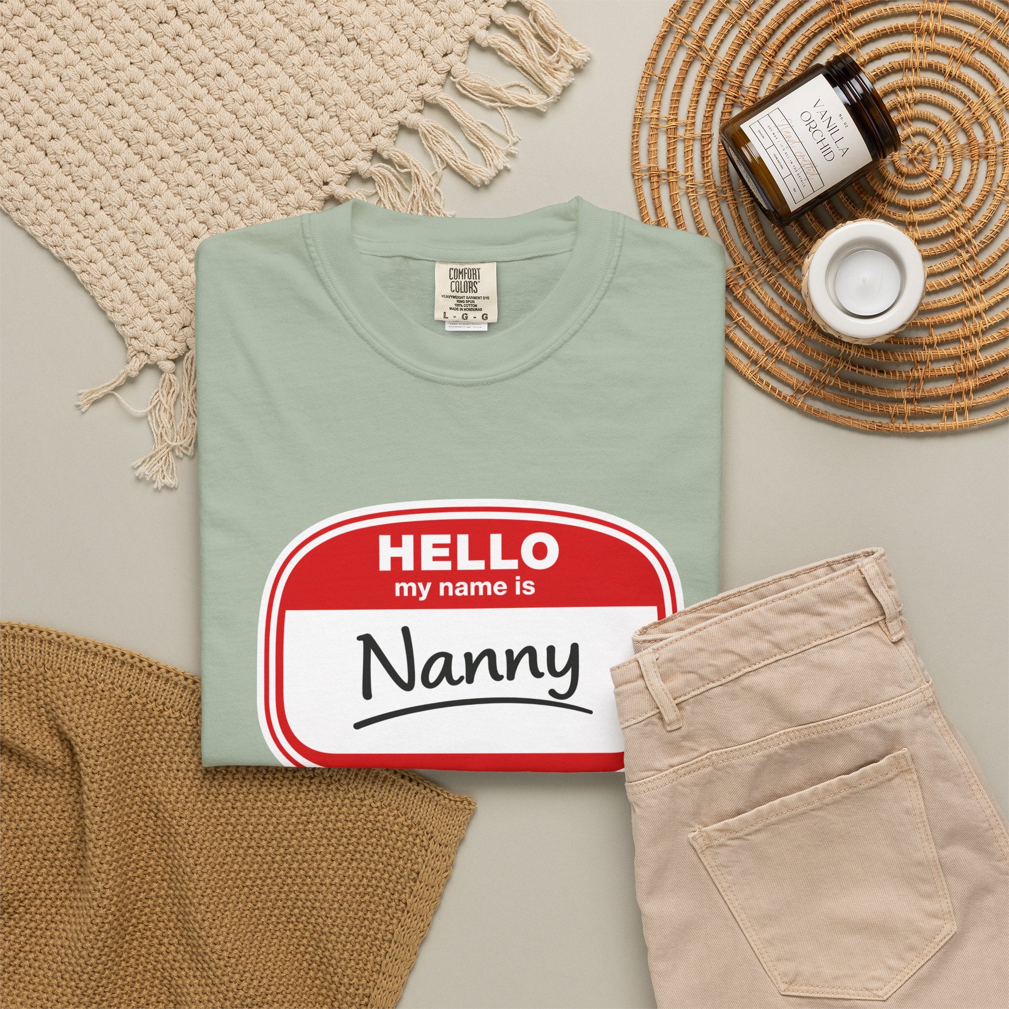 Hello My Name Is Nanny T-Shirt – Funny Name Tag Graphic Tee for Grandparents