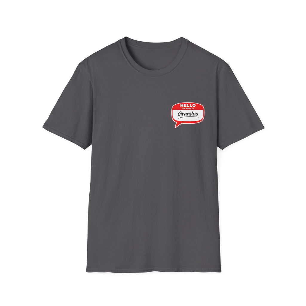 Grandpa Name Tag T-Shirt — "Hello Grandpa" Chest Badge Tee